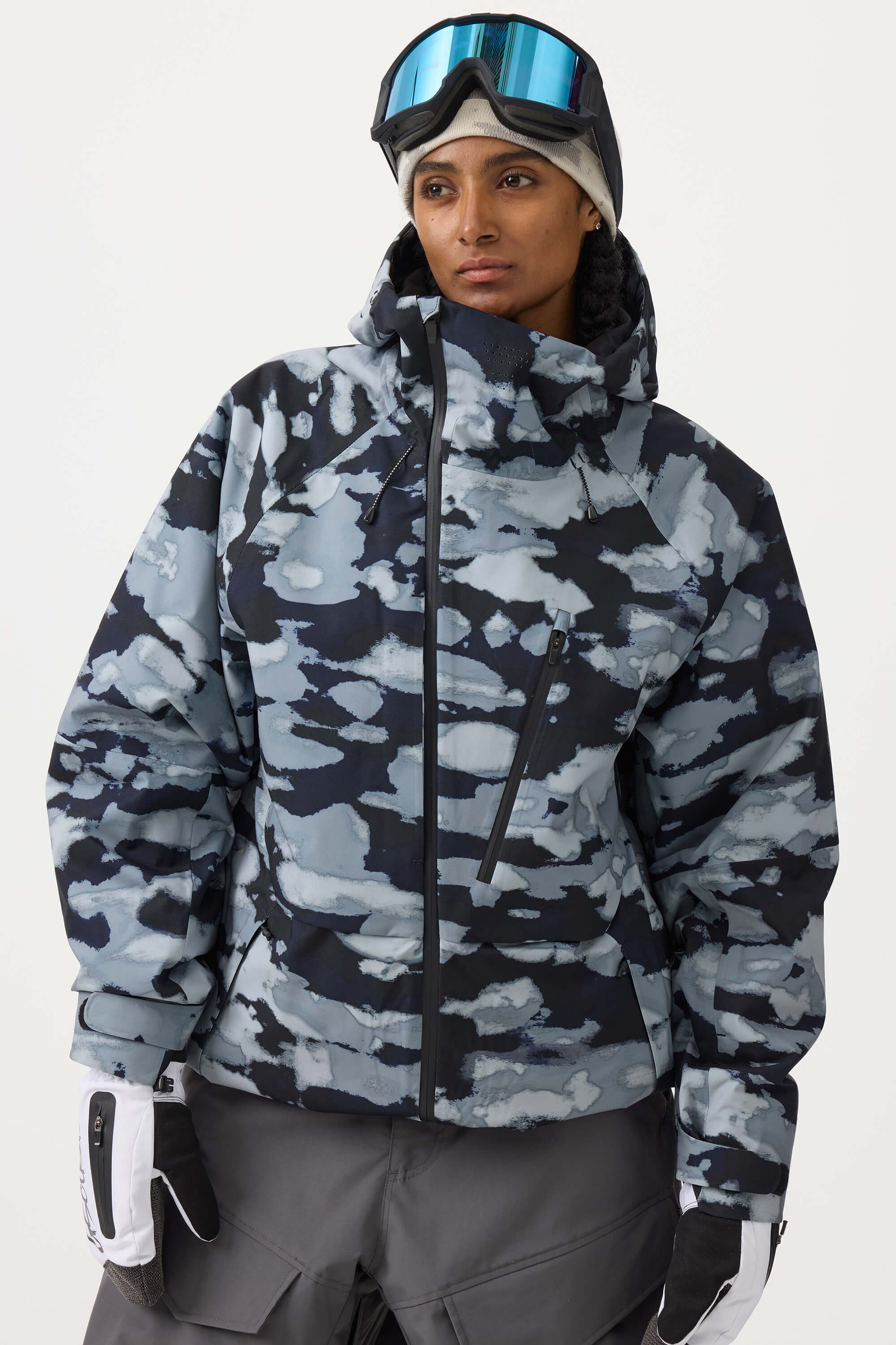 Women's Black Multi-Pocket Face-Vented Ski Jacket Fully Waterproof Snow Jacket