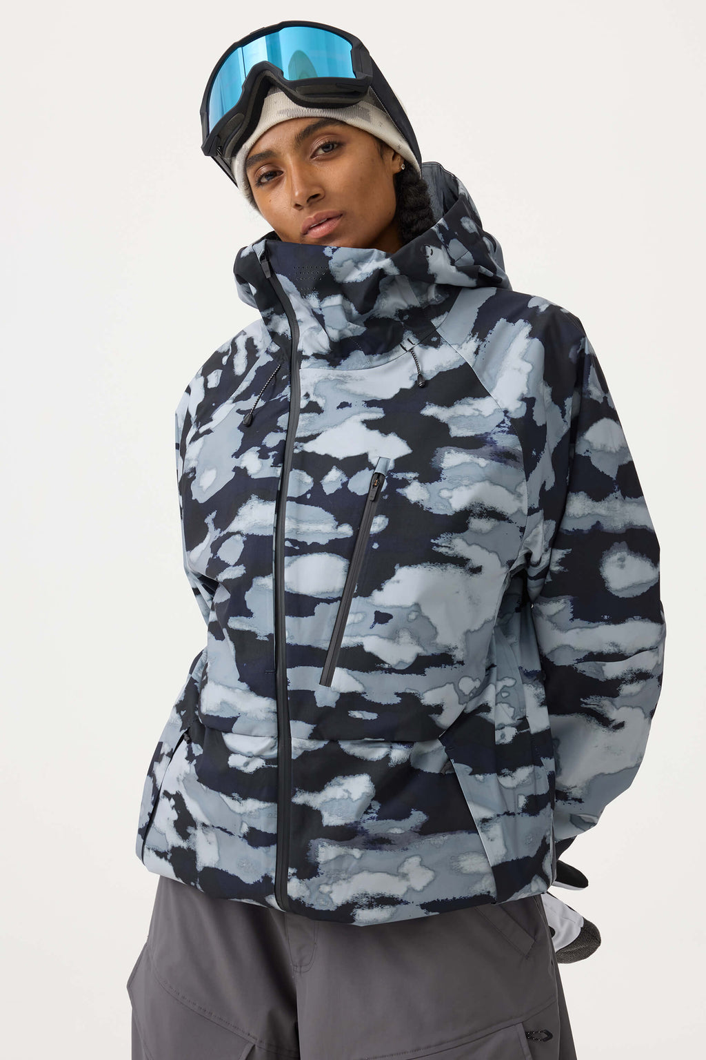 Women's Off White Multi-Pocket Face-Vented Ski Jacket Fully Waterproof Snow Jacket