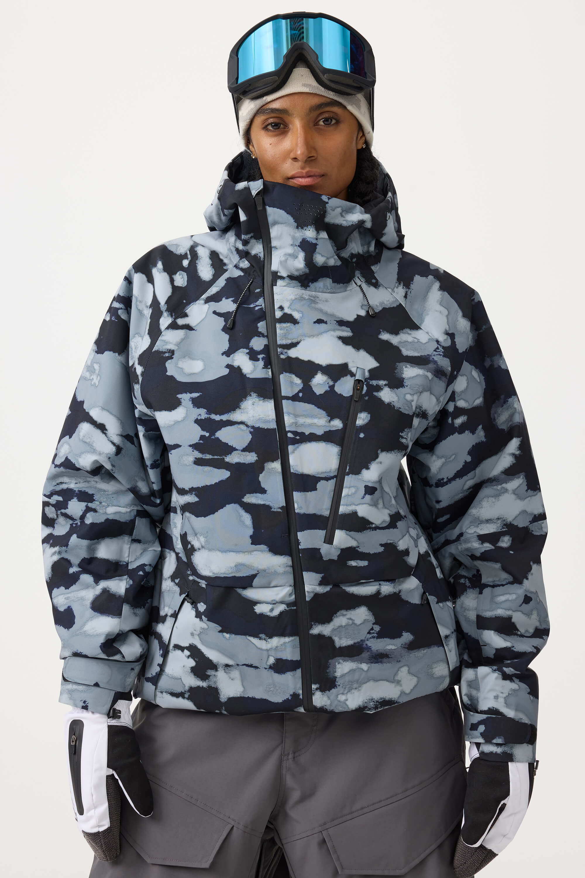 Women's Black Multi-Pocket Face-Vented Ski Jacket Fully Waterproof Snow Jacket