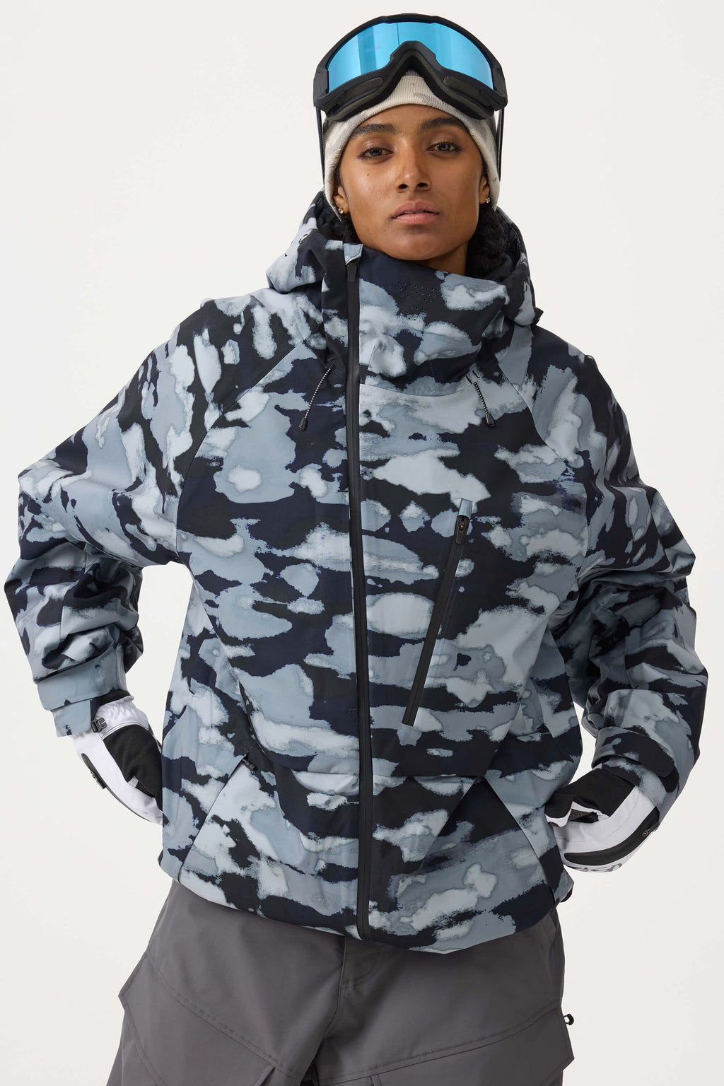 Women's White Multi-Pocket Face-Vented Ski Jacket Fully Waterproof Snow Jacket