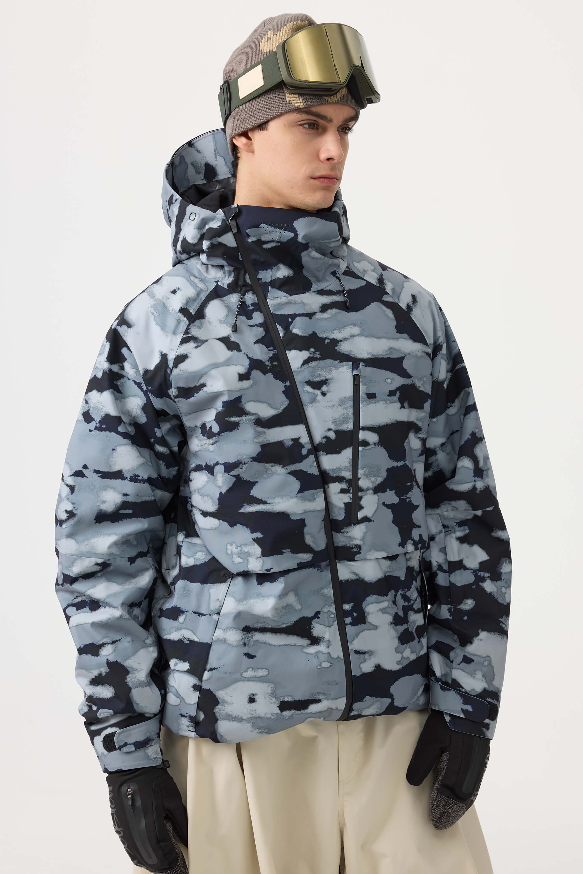 Men's Camouflage Multi-Pocket Face-Vented Ski Jacket Fully Waterproof Snow Jacket