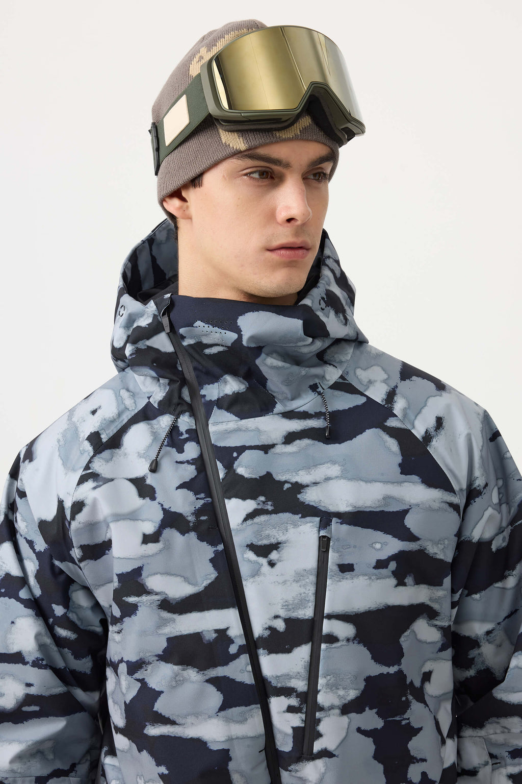 Men's Off White Multi-Pocket Face-Vented Ski Jacket Fully Waterproof Snow Jacket