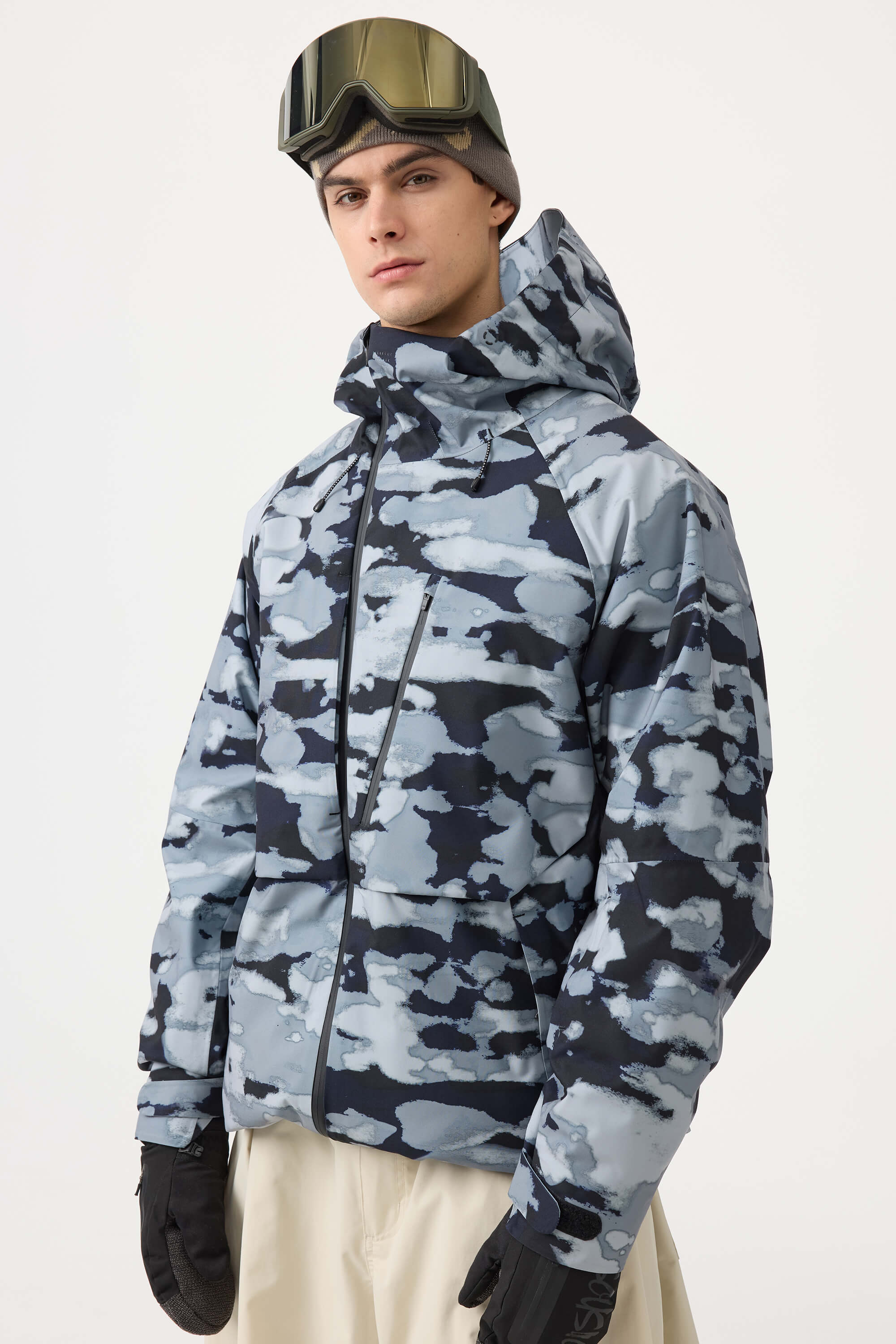Men's Camouflage Multi-Pocket Face-Vented Ski Jacket Fully Waterproof Snow Jacket