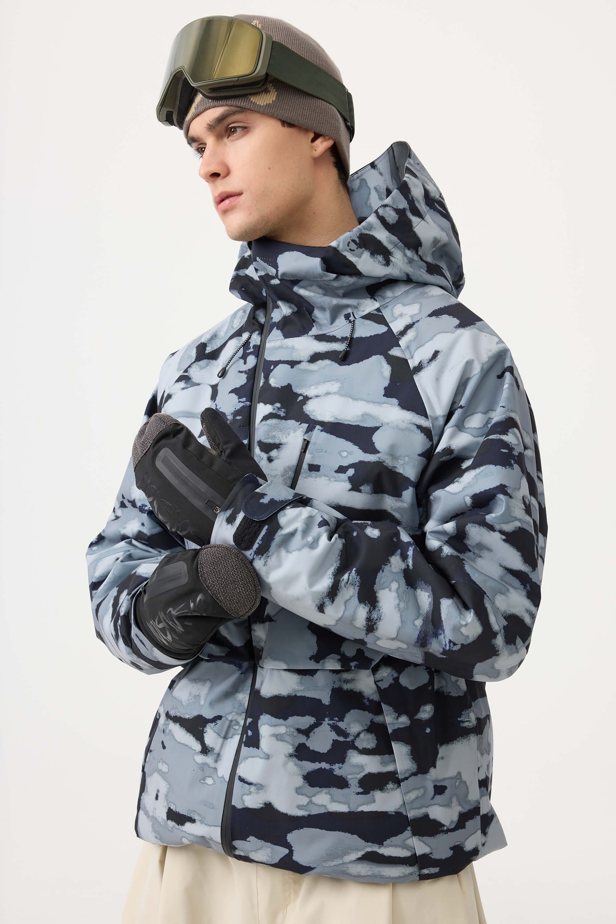 Men's Camouflage Multi-Pocket Face-Vented Ski Jacket Fully Waterproof Snow Jacket