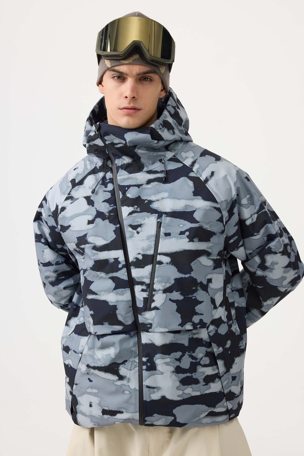 Men's Camouflage Multi-Pocket Face-Vented Ski Jacket Fully Waterproof Snow Jacket