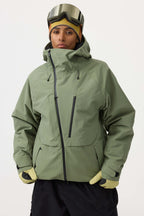 Women's White Multi-Pocket Face-Vented Ski Jacket Fully Waterproof Snow Jacket
