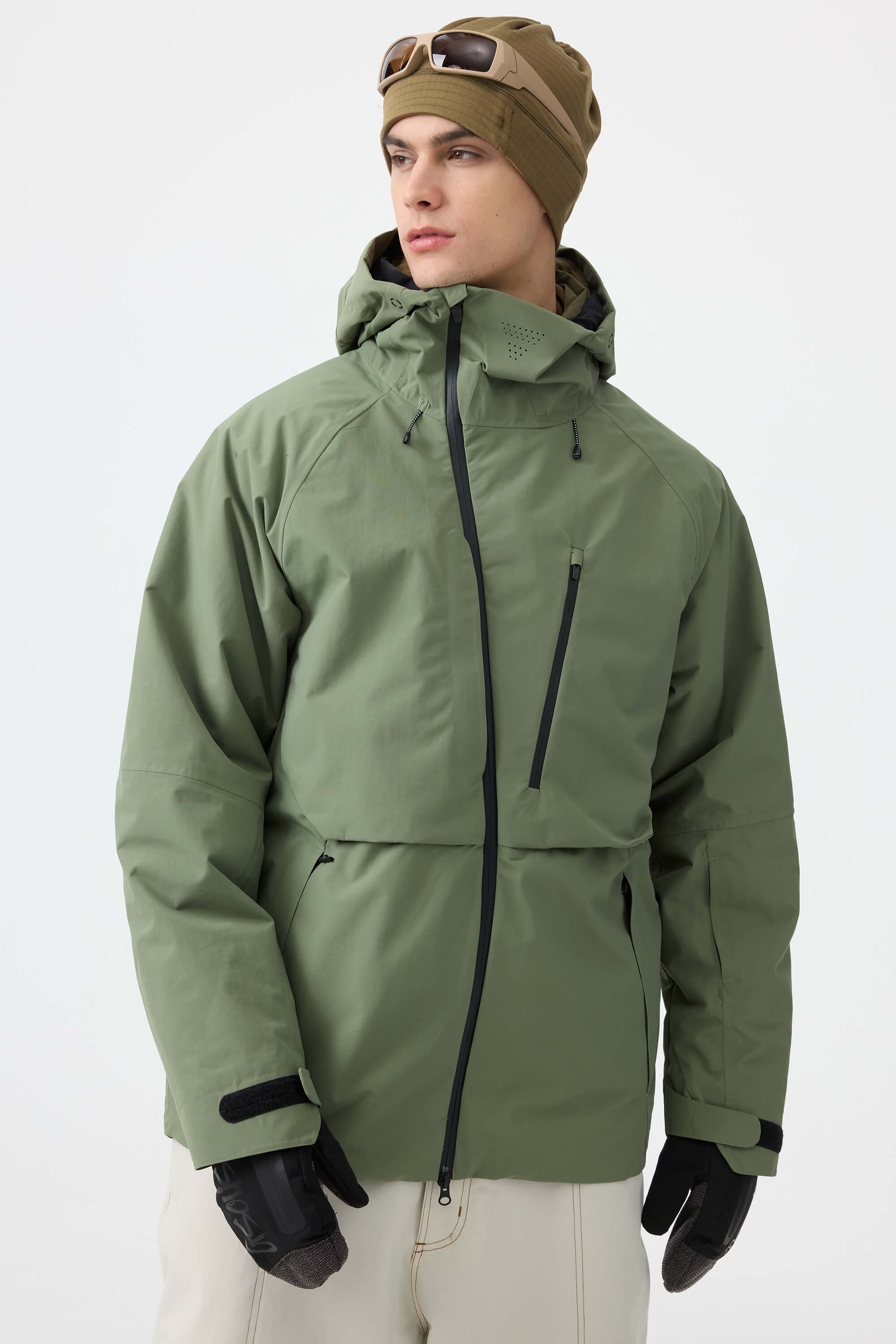 Men's Army Green Multi-Pocket Face-Vented Ski Jacket Fully Waterproof Snow Jacket Main image