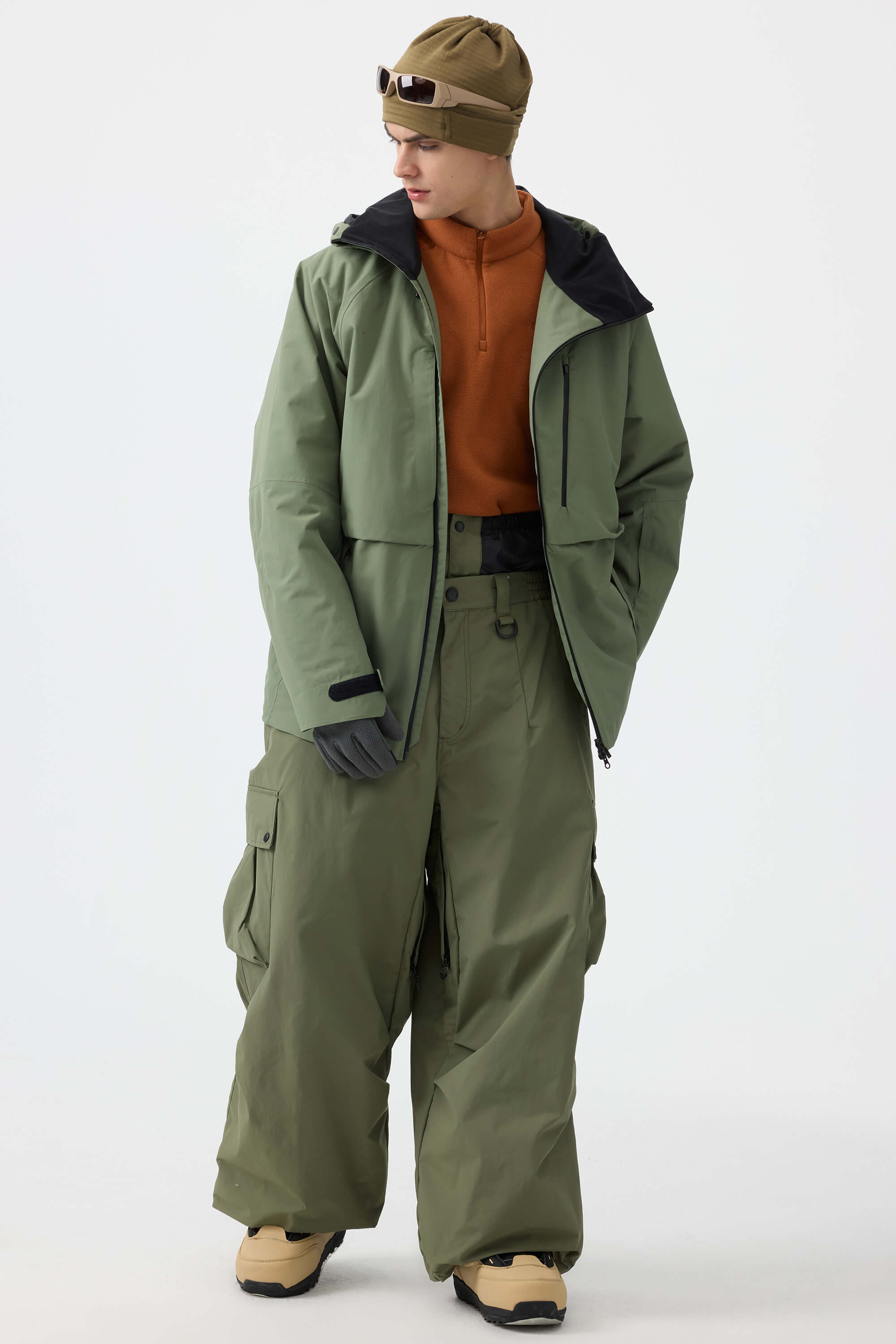 Men's White Multi-Pocket Face-Vented Ski Jacket Fully Waterproof Snow Jacket