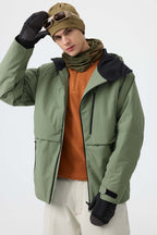 Men's Black Multi-Pocket Face-Vented Ski Jacket Fully Waterproof Snow Jacket