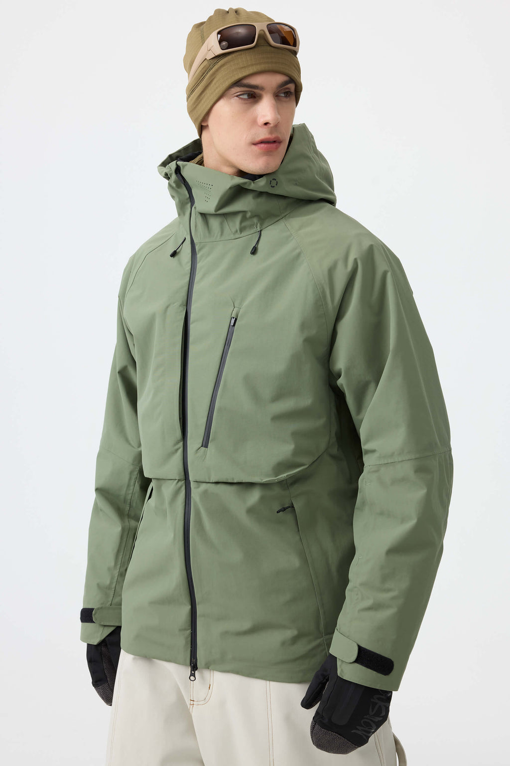 Men's Army Green Multi-Pocket Face-Vented Ski Jacket Fully Waterproof Snow Jacket