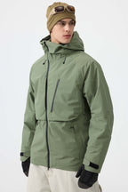 Men's Army Green Multi-Pocket Face-Vented Ski Jacket Fully Waterproof Snow Jacket