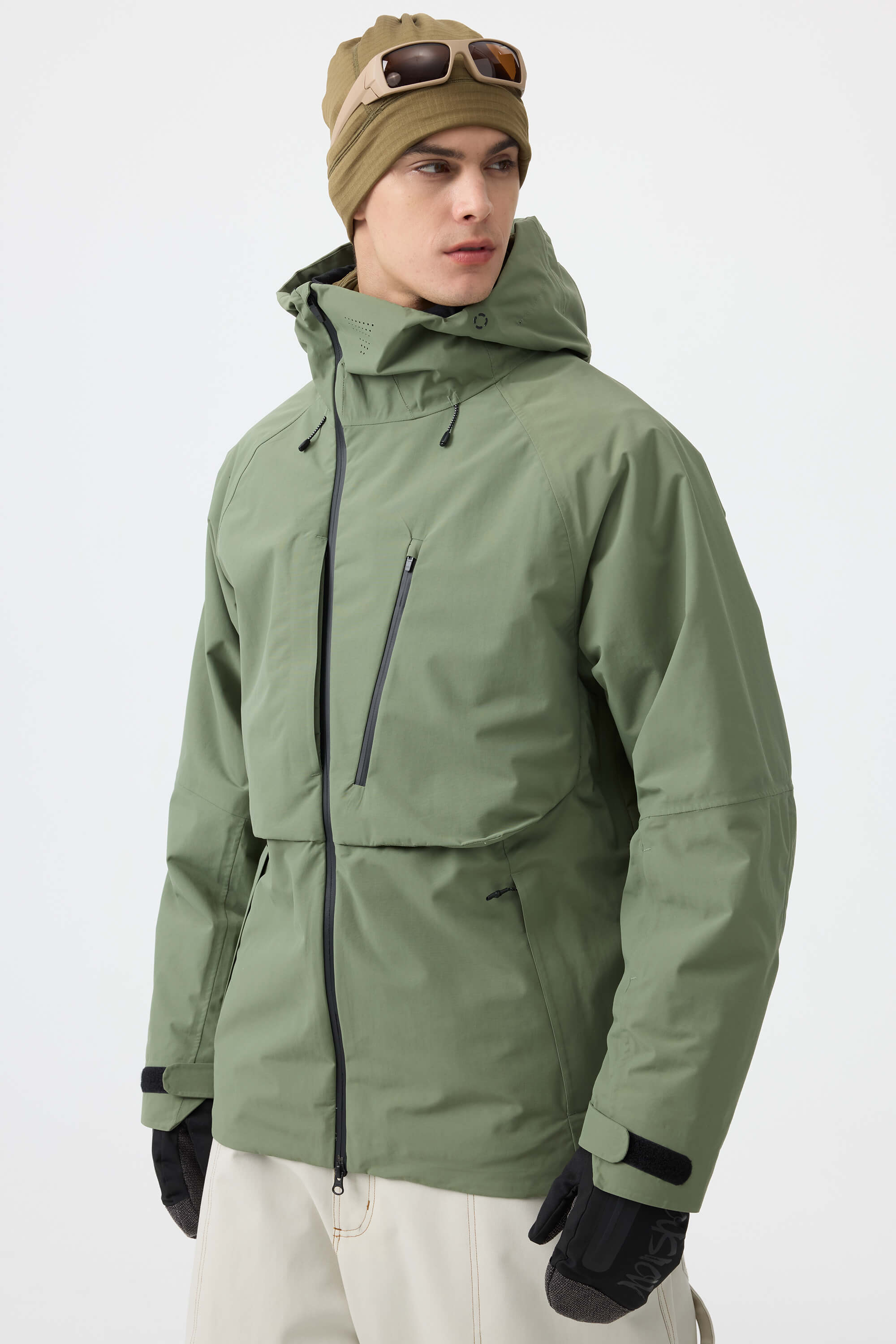 Men's Army Green Multi-Pocket Face-Vented Ski Jacket Fully Waterproof Snow Jacket