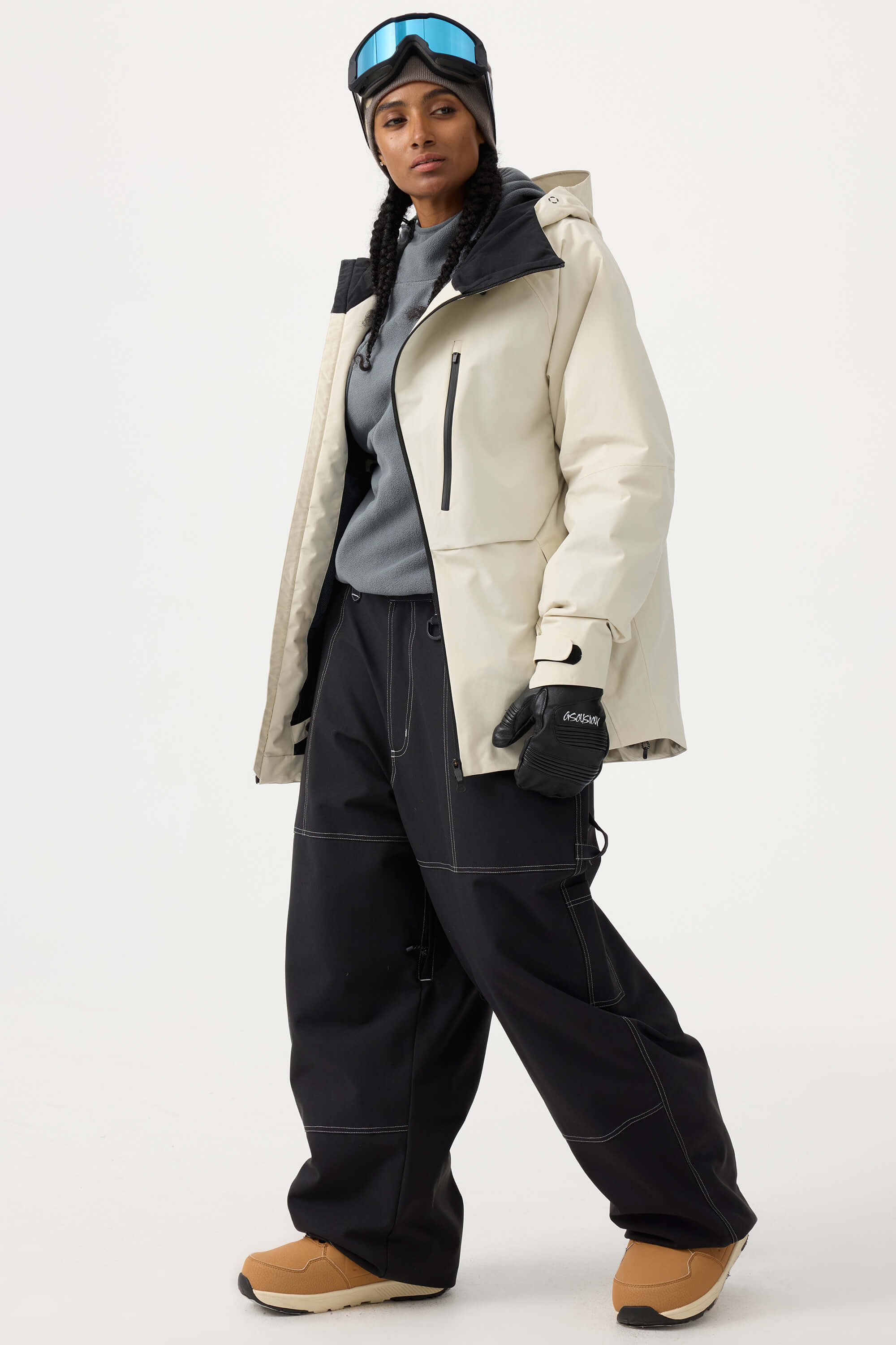 Women's Black Multi-Pocket Face-Vented Ski Jacket Fully Waterproof Snow Jacket