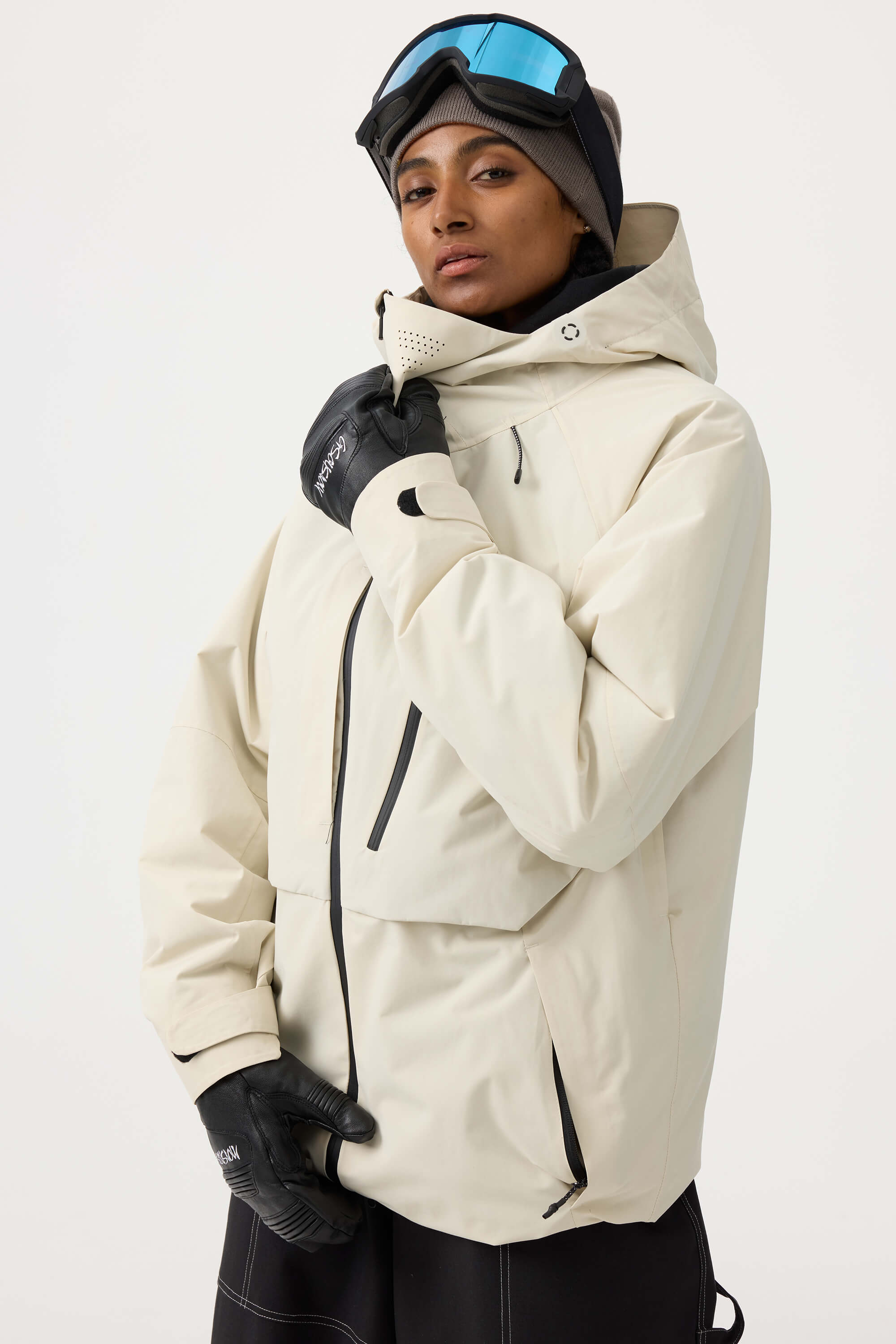 Women's Army Green Multi-Pocket Face-Vented Ski Jacket Fully Waterproof Snow Jacket