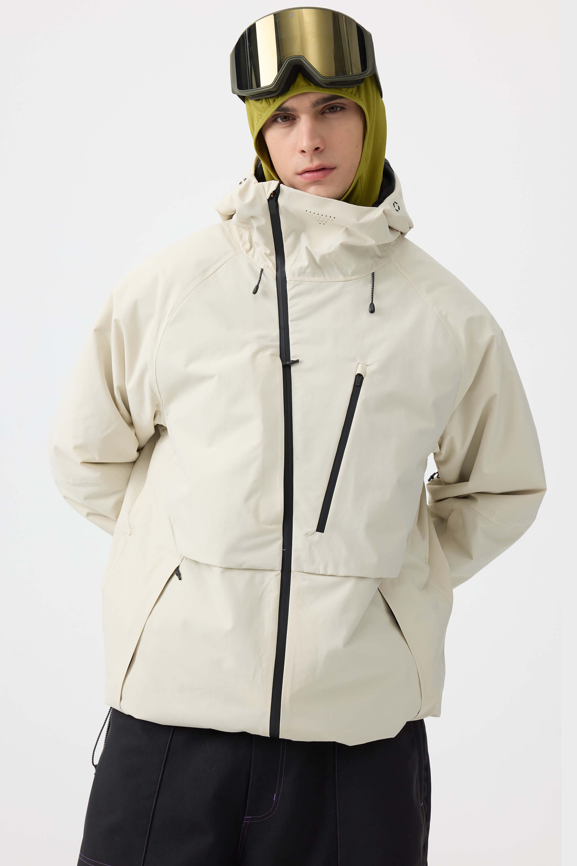 Men's Off White Multi-Pocket Face-Vented Ski Jacket Fully Waterproof Snow Jacket