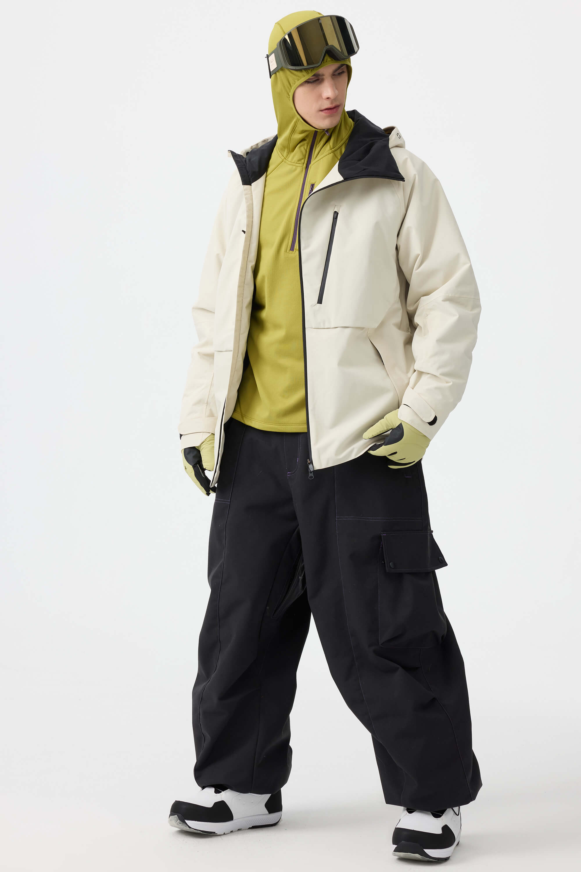 Men's Off White Multi-Pocket Face-Vented Ski Jacket Fully Waterproof Snow Jacket Secondary image
