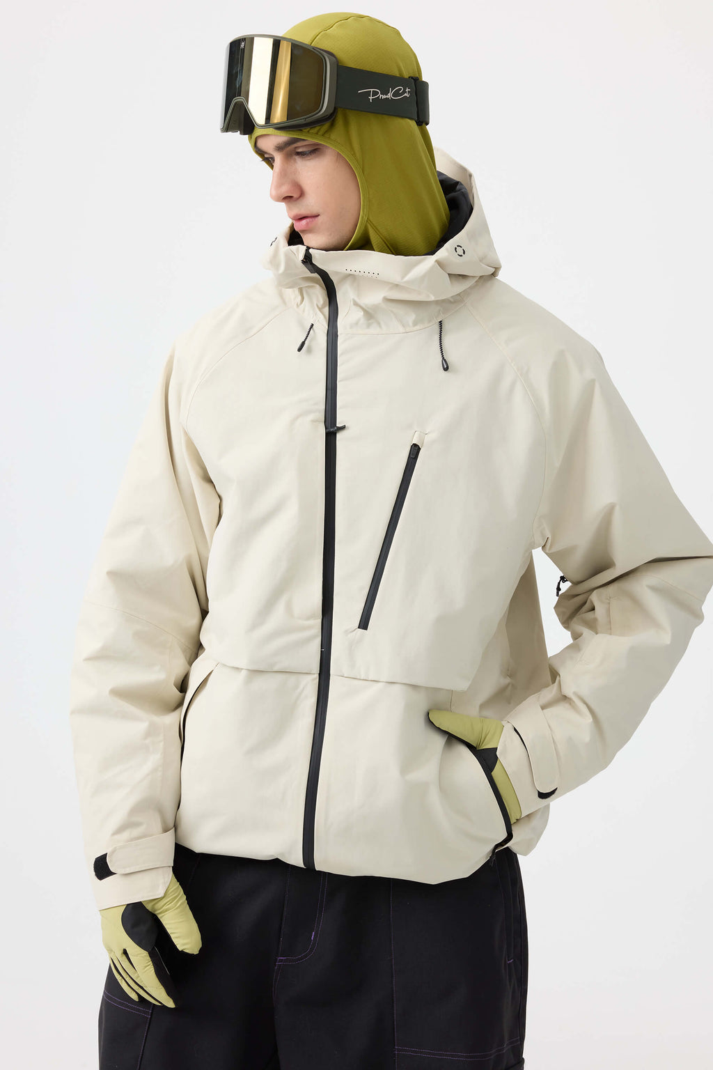 Men's White Multi-Pocket Face-Vented Ski Jacket Fully Waterproof Snow Jacket