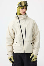Men's White Multi-Pocket Face-Vented Ski Jacket Fully Waterproof Snow Jacket