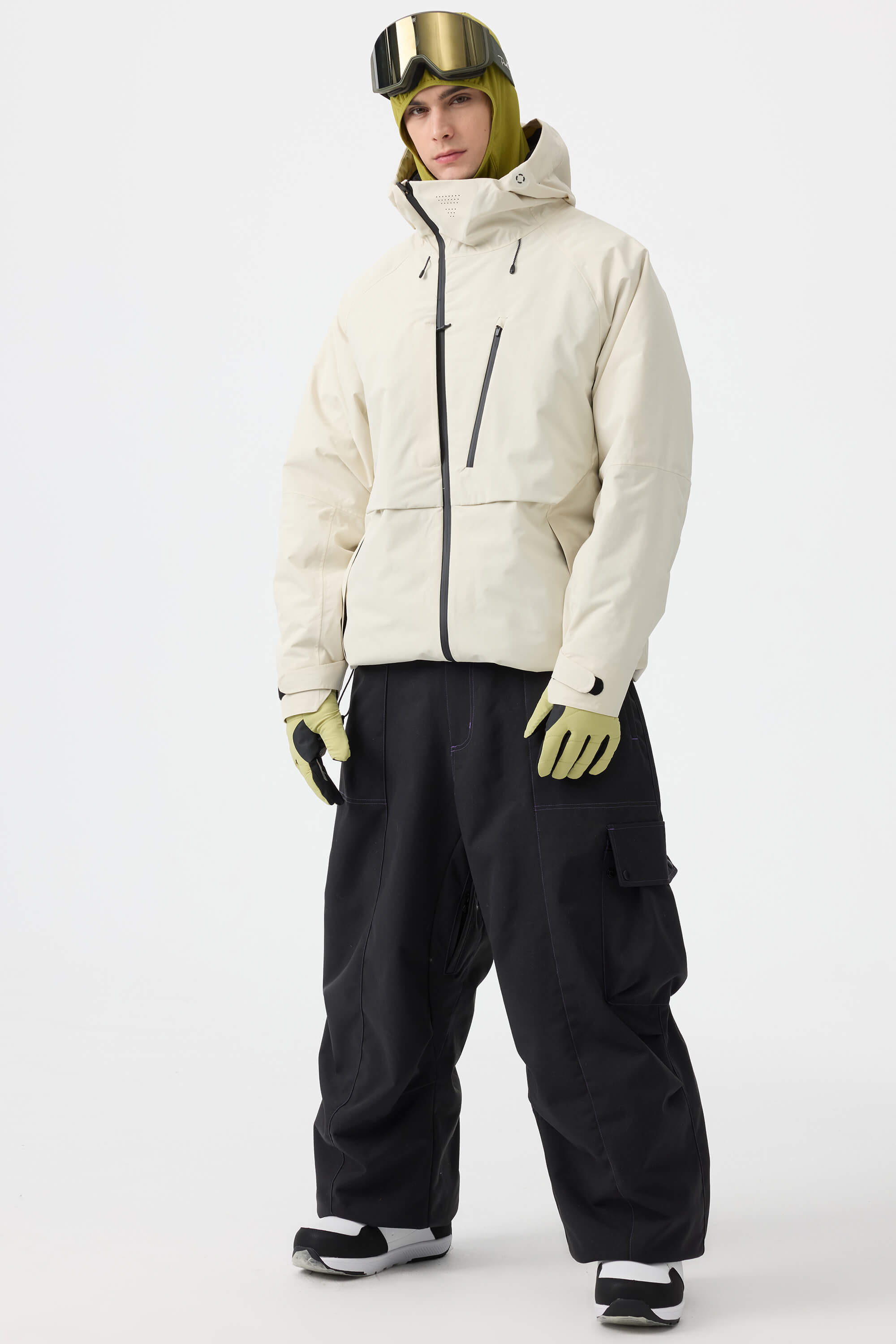 Men's Off White Multi-Pocket Face-Vented Ski Jacket Fully Waterproof Snow Jacket