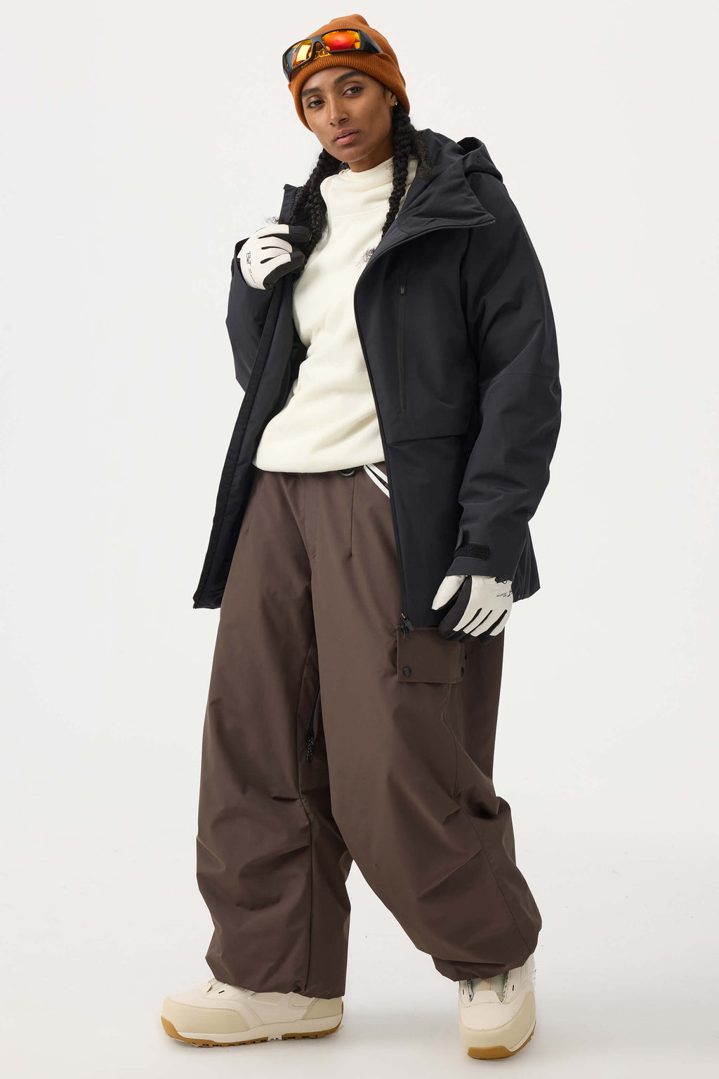 Women's Off White Multi-Pocket Face-Vented Ski Jacket Fully Waterproof Snow Jacket