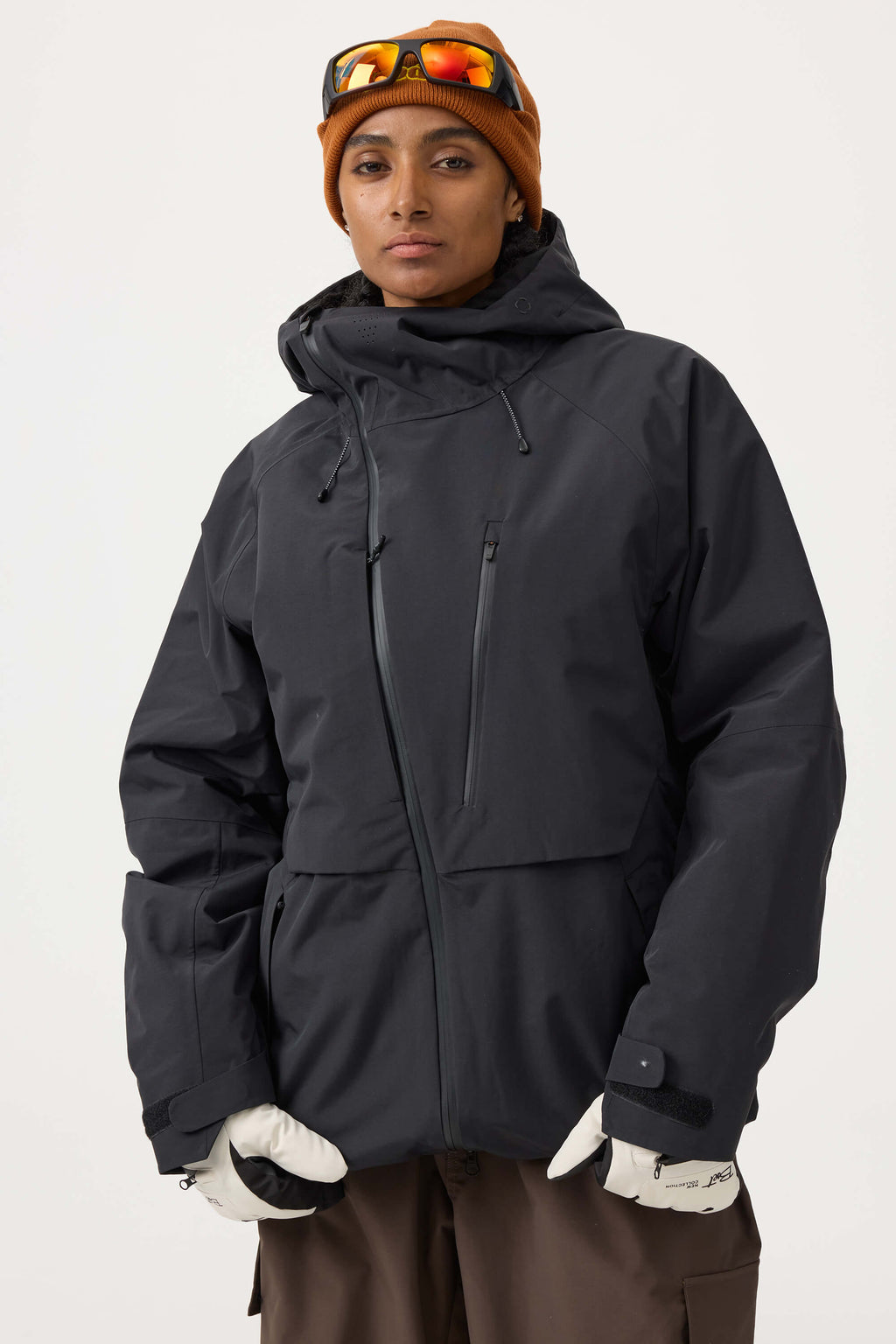 Women's Black Multi-Pocket Face-Vented Ski Jacket Fully Waterproof Snow Jacket