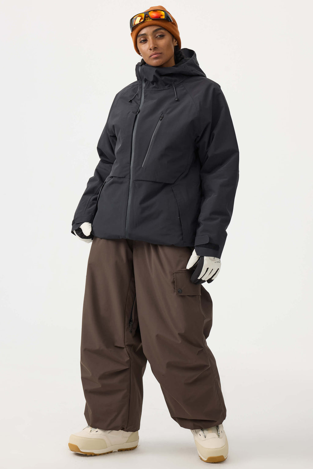 Women's Black Multi-Pocket Face-Vented Ski Jacket Fully Waterproof Snow Jacket