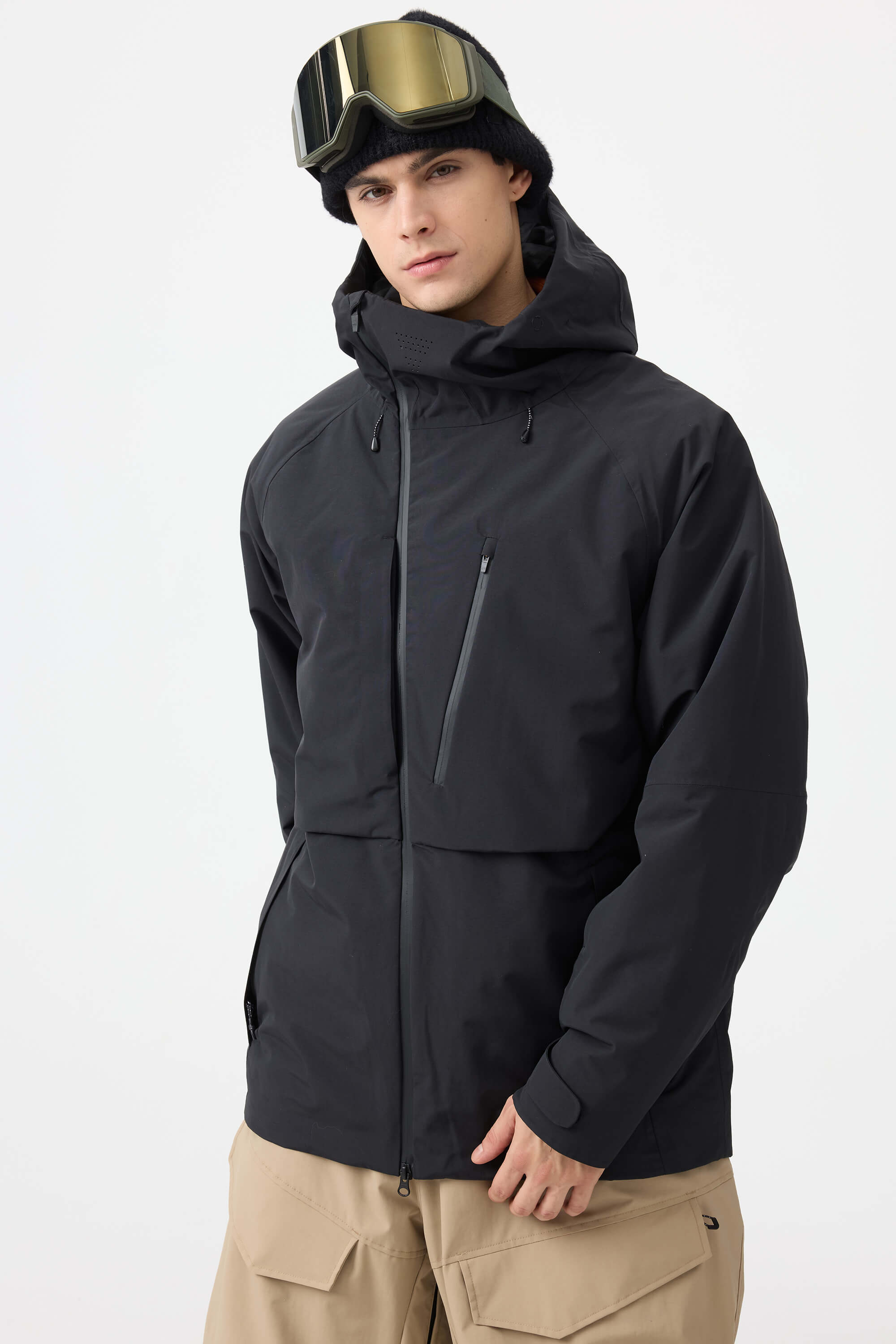 Men's White Multi-Pocket Face-Vented Ski Jacket Fully Waterproof Snow Jacket
