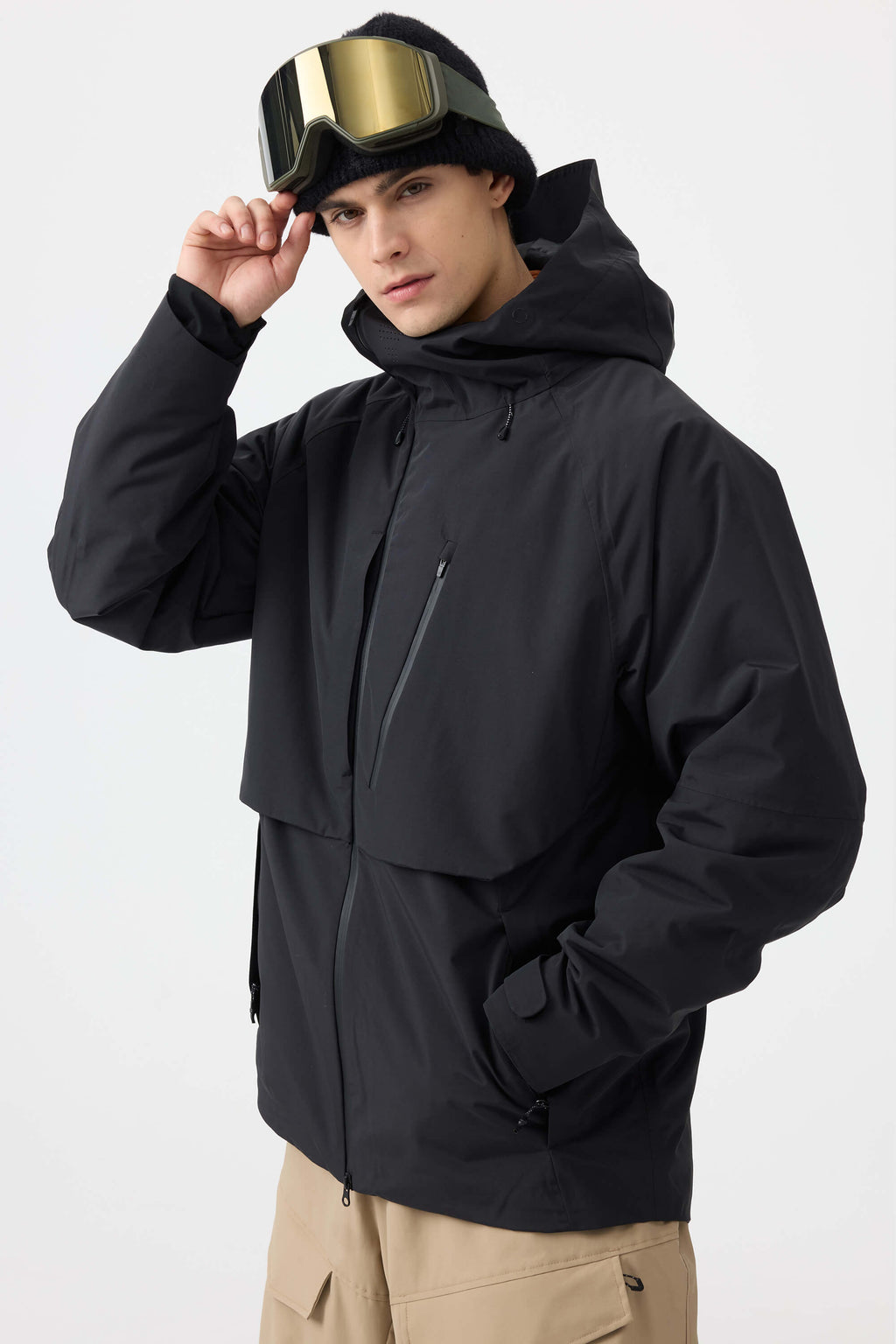 Men's White Multi-Pocket Face-Vented Ski Jacket Fully Waterproof Snow Jacket