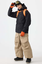 Men's White Multi-Pocket Face-Vented Ski Jacket Fully Waterproof Snow Jacket