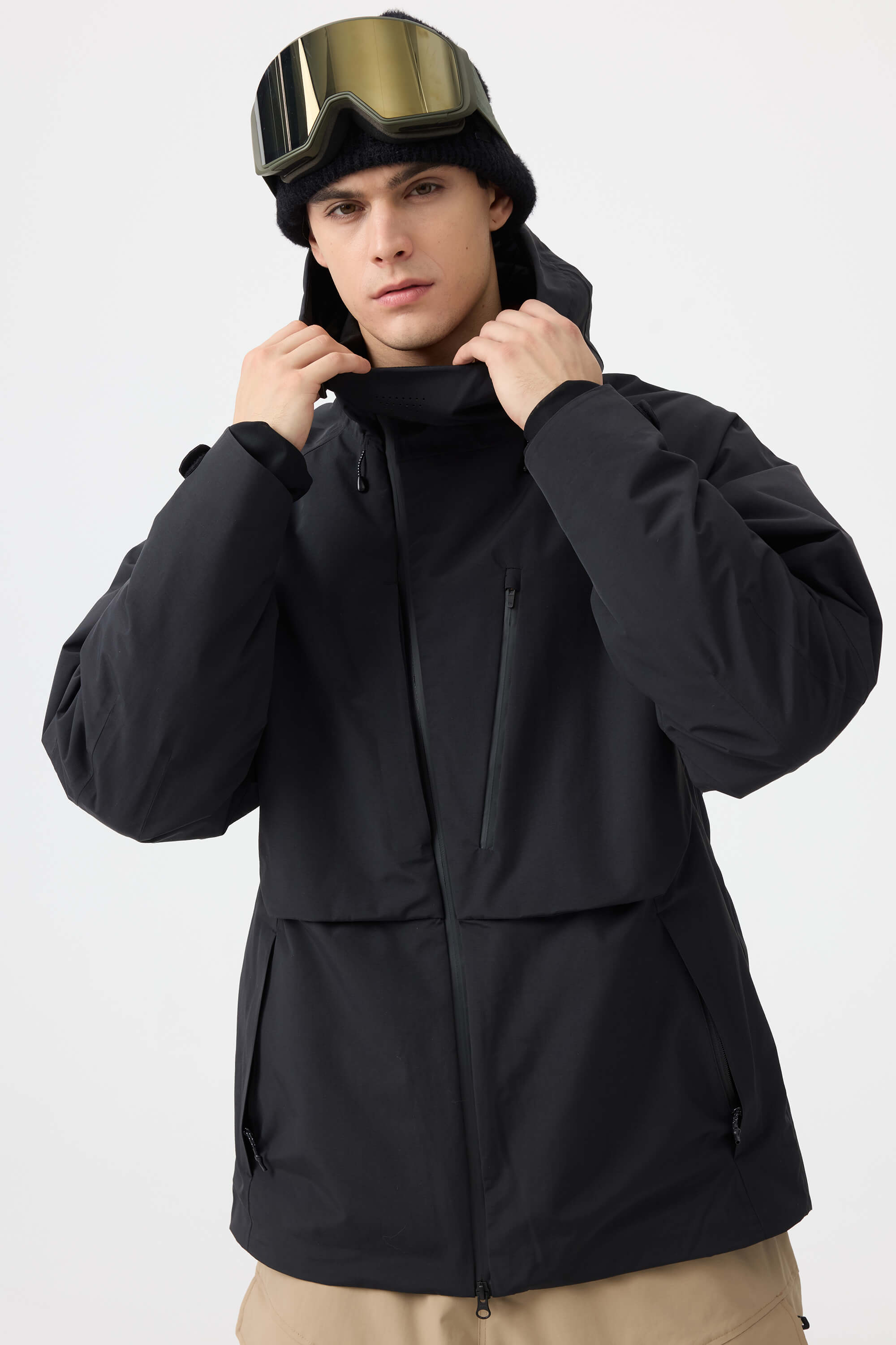 Men's Off White Multi-Pocket Face-Vented Ski Jacket Fully Waterproof Snow Jacket