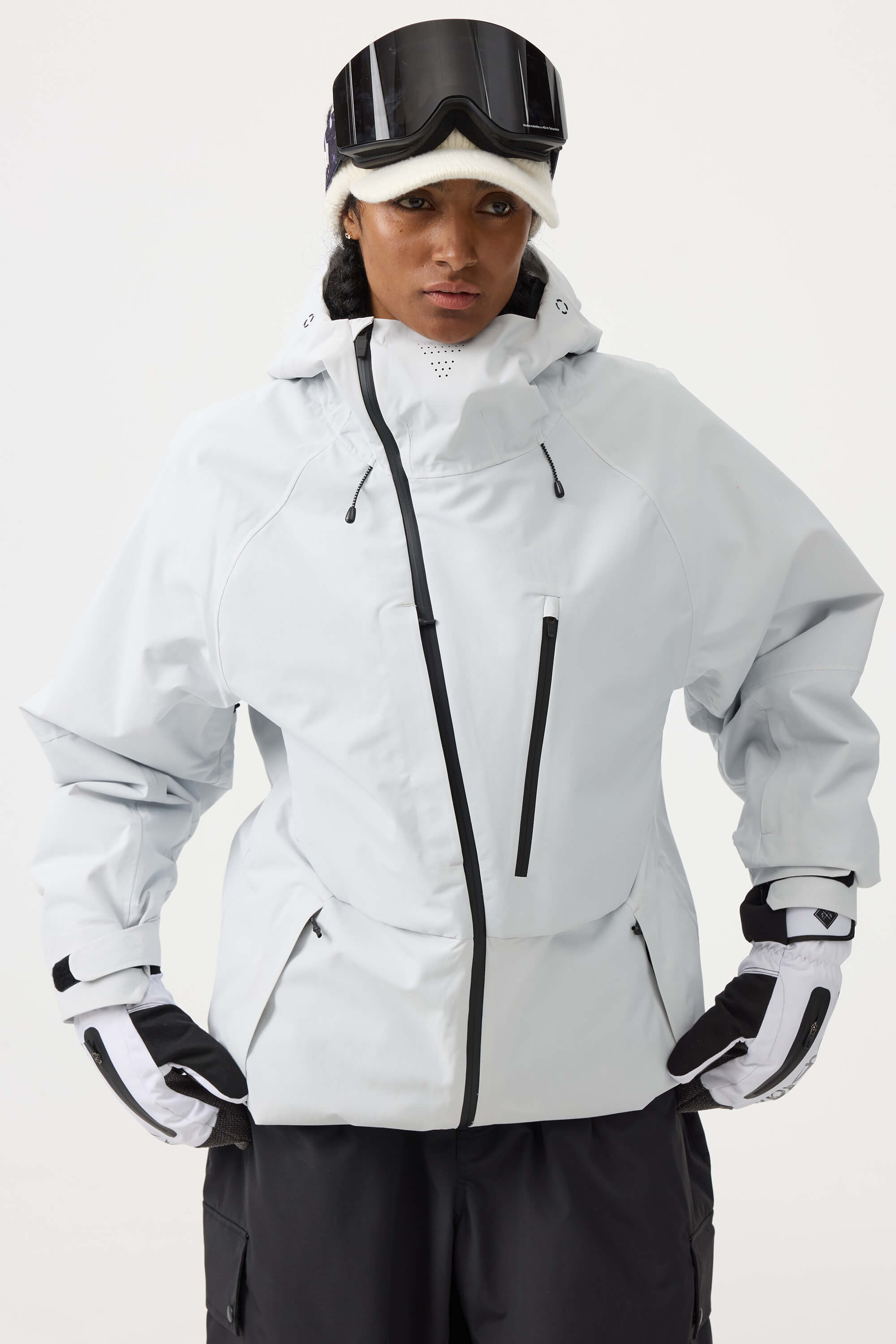 Women's White Multi-Pocket Face-Vented Ski Jacket Fully Waterproof Snow Jacket Main image