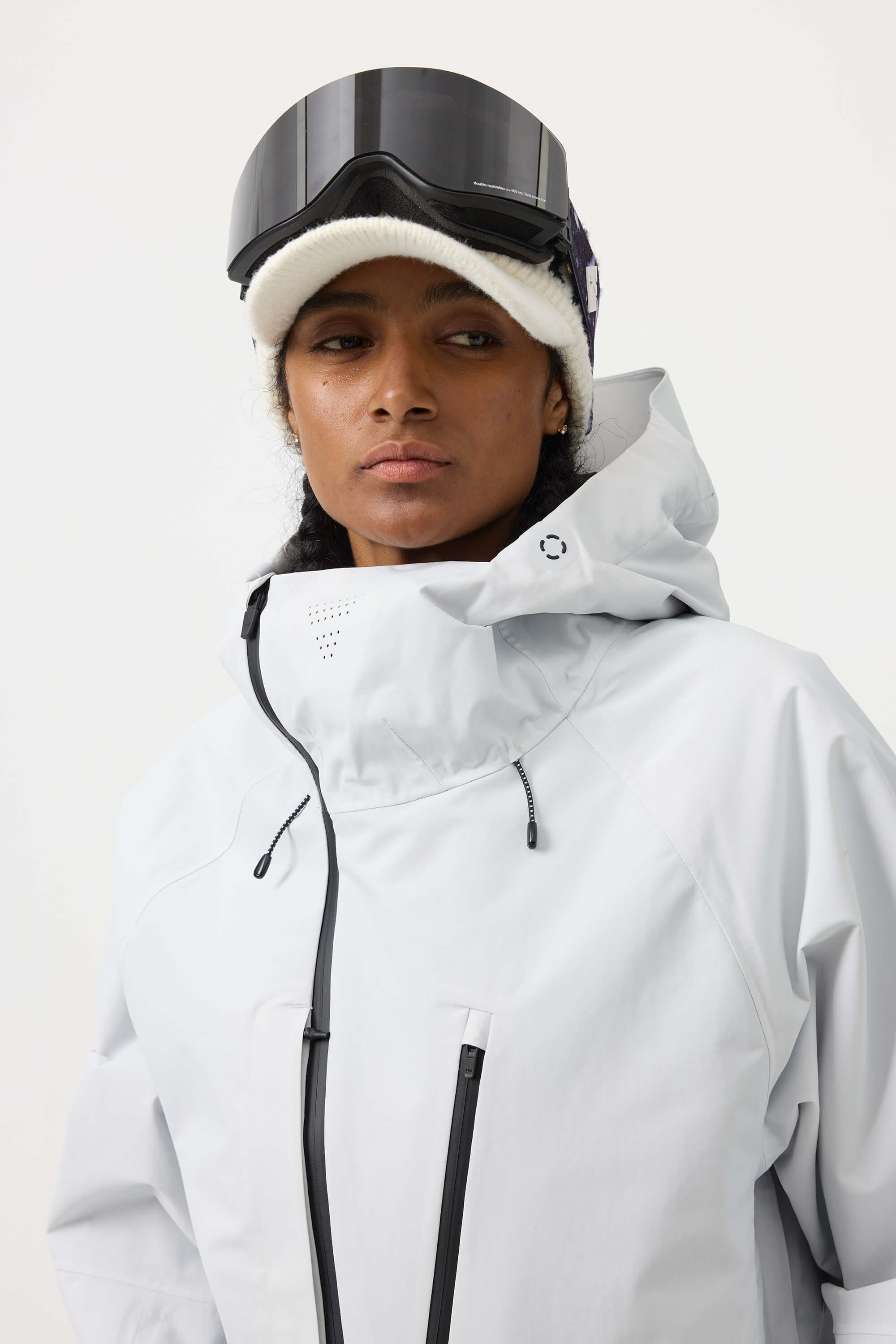 Women's White Multi-Pocket Face-Vented Ski Jacket Fully Waterproof Snow Jacket