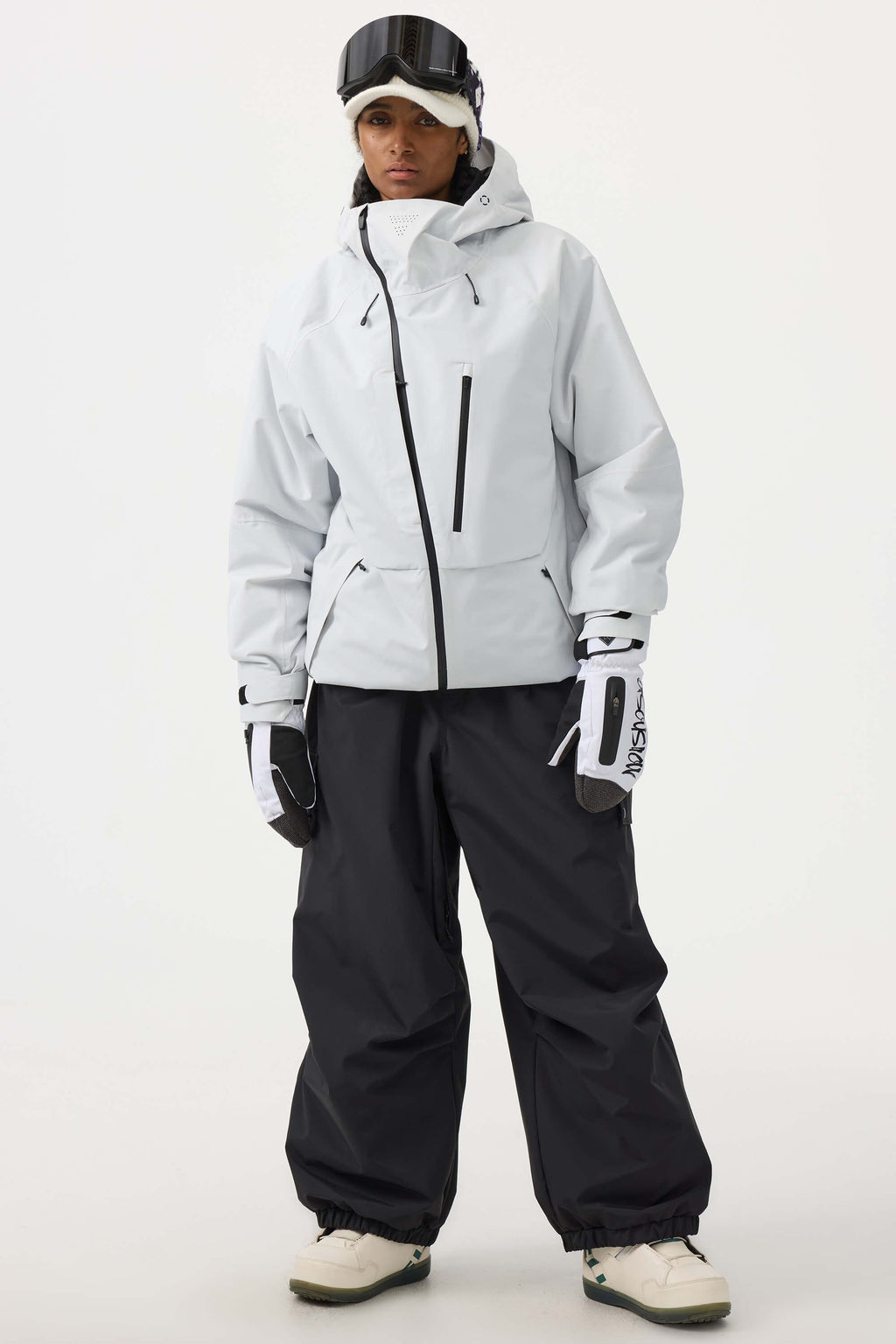 Women's White Multi-Pocket Face-Vented Ski Jacket Fully Waterproof Snow Jacket