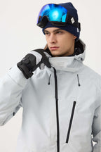 Men's White Multi-Pocket Face-Vented Ski Jacket Fully Waterproof Snow Jacket
