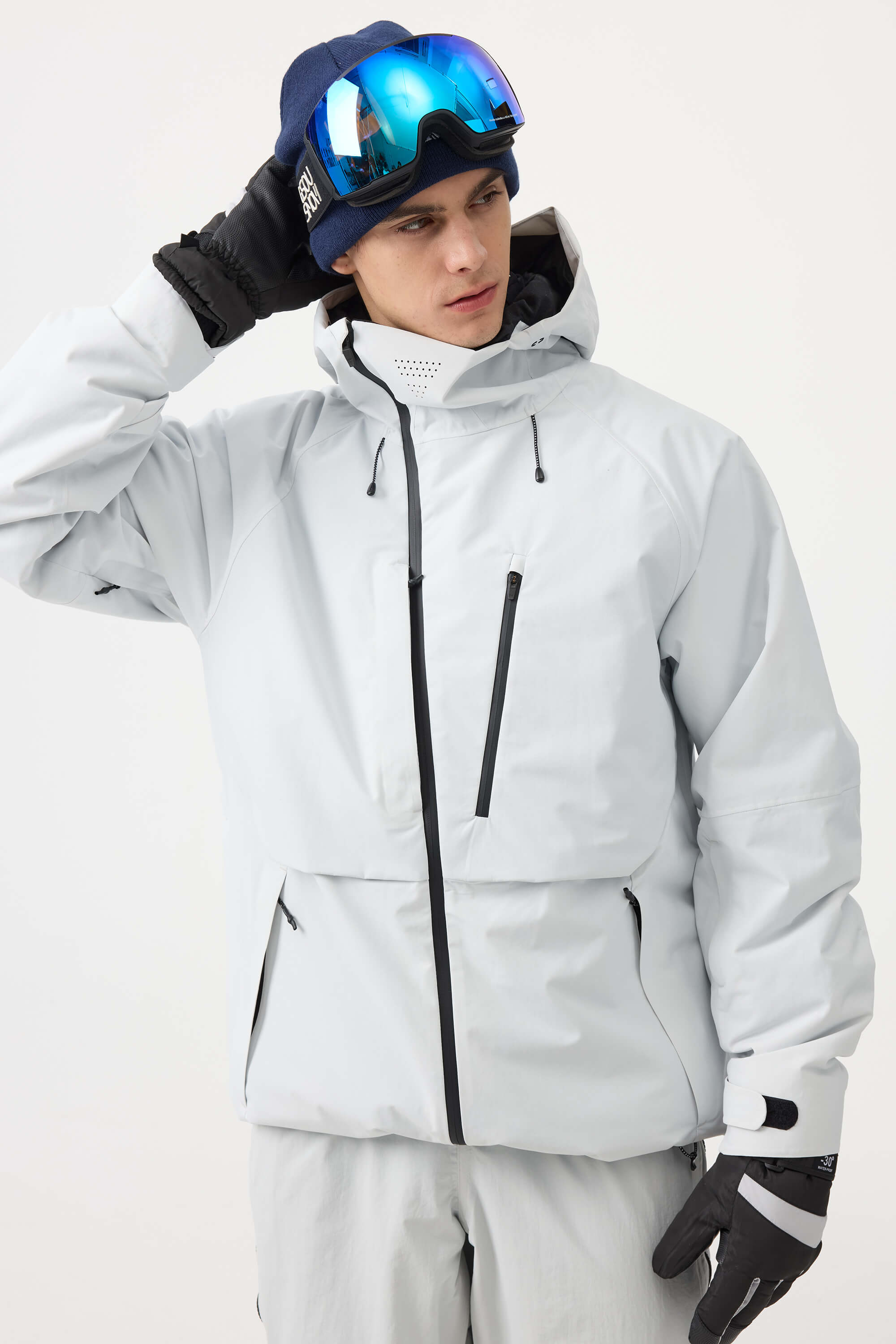 Men's Off White Multi-Pocket Face-Vented Ski Jacket Fully Waterproof Snow Jacket