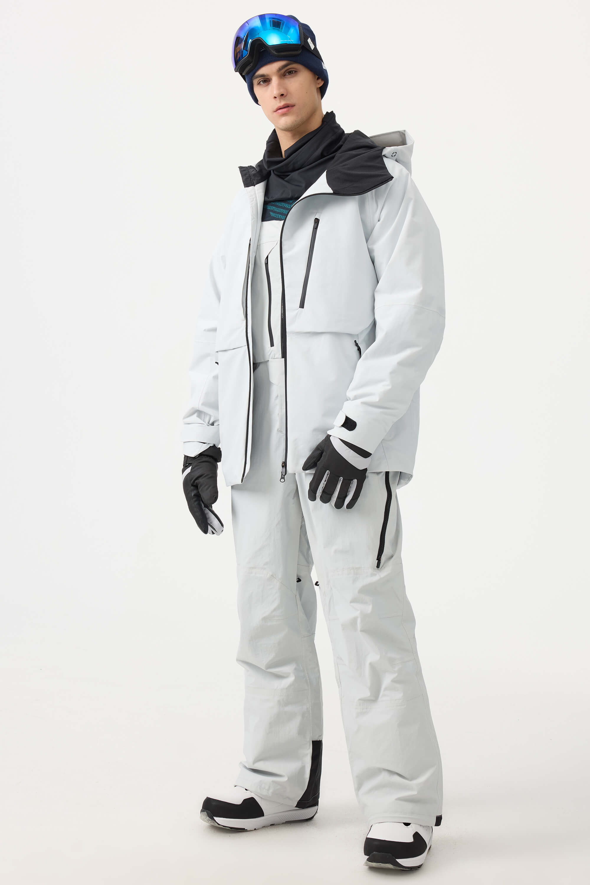 Men's Black Multi-Pocket Face-Vented Ski Jacket Fully Waterproof Snow Jacket