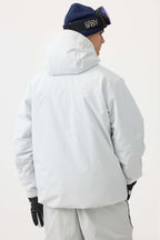 Men's White Multi-Pocket Face-Vented Ski Jacket Fully Waterproof Snow Jacket