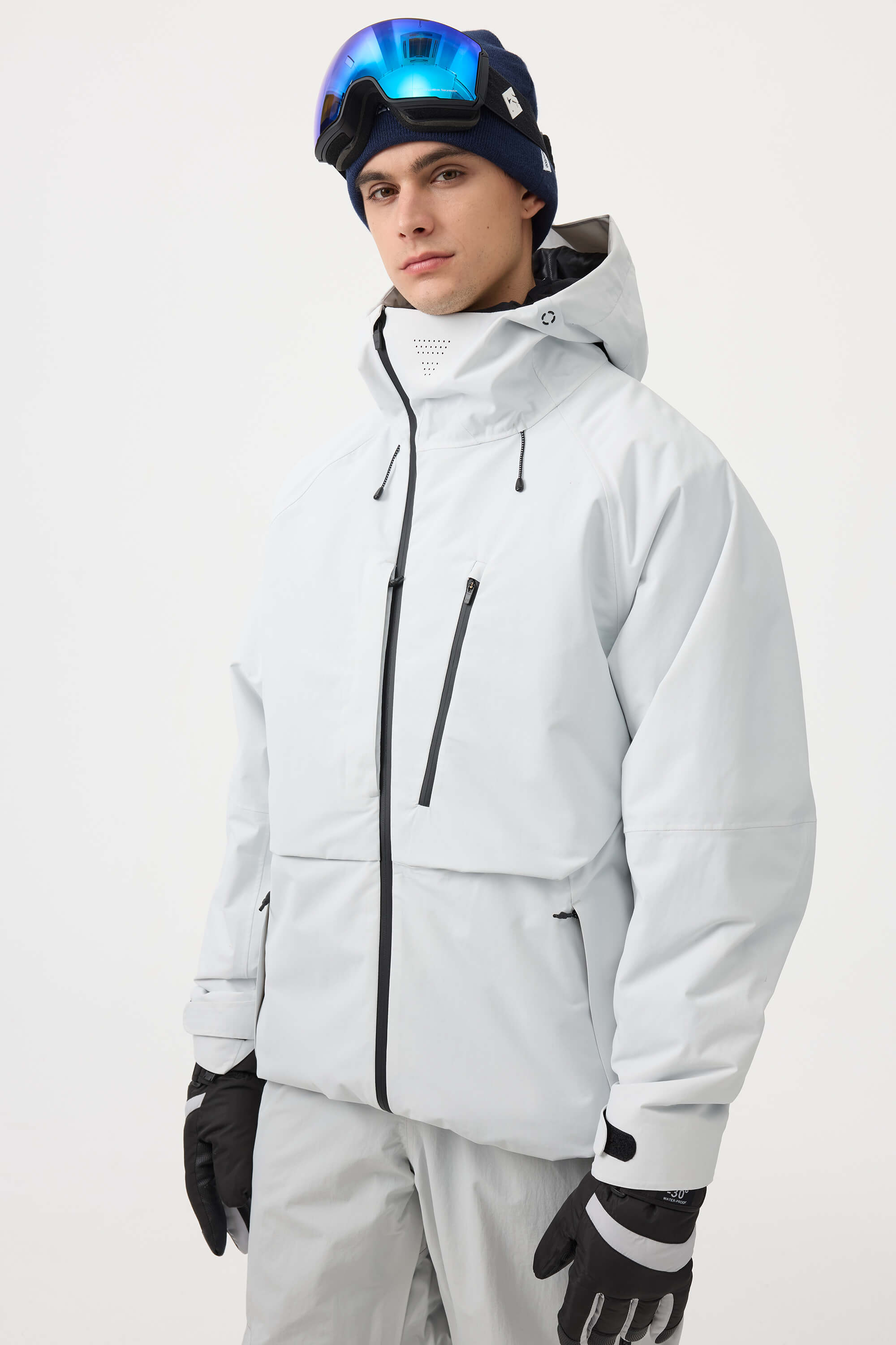 Men's White Multi-Pocket Face-Vented Ski Jacket Fully Waterproof Snow Jacket