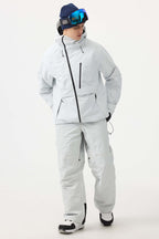 Men's White Multi-Pocket Face-Vented Ski Jacket Fully Waterproof Snow Jacket