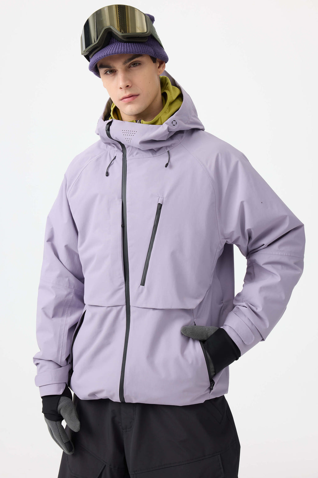 Men's Off White Multi-Pocket Face-Vented Ski Jacket Fully Waterproof Snow Jacket