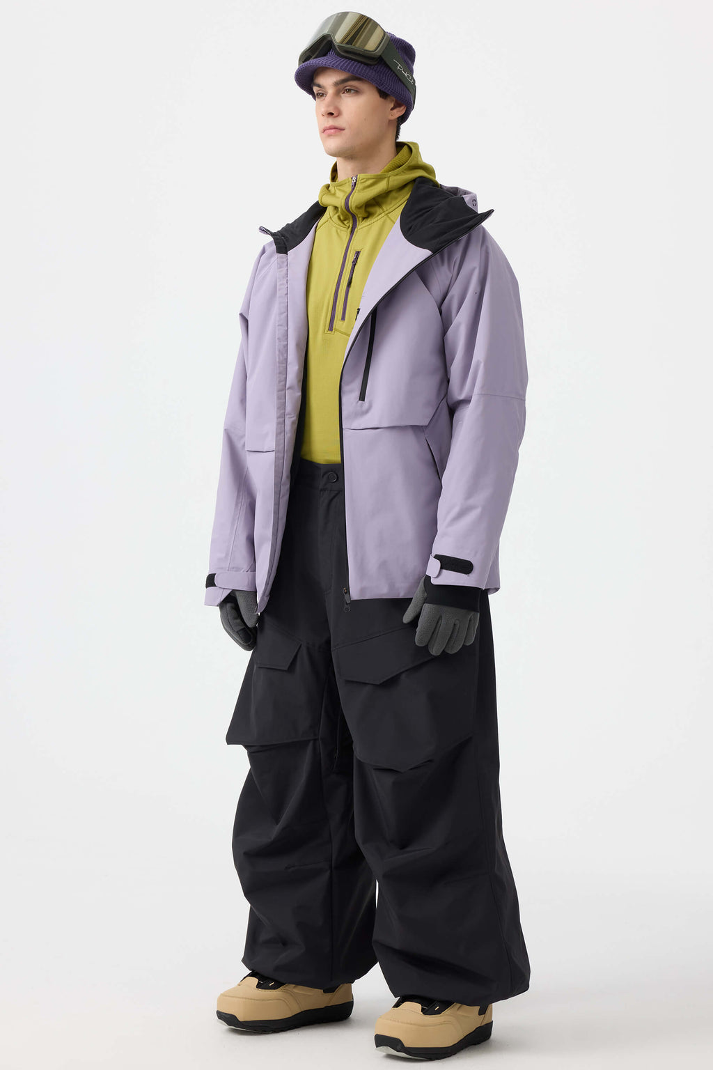 Men's Off White Multi-Pocket Face-Vented Ski Jacket Fully Waterproof Snow Jacket