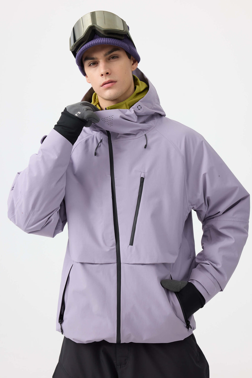 Men's White Multi-Pocket Face-Vented Ski Jacket Fully Waterproof Snow Jacket