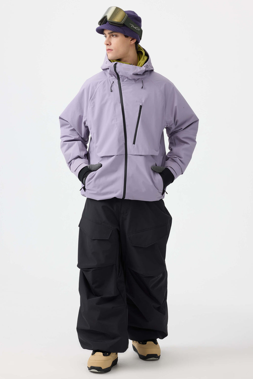 Men's Lavender Multi-Pocket Face-Vented Ski Jacket Fully Waterproof Snow Jacket