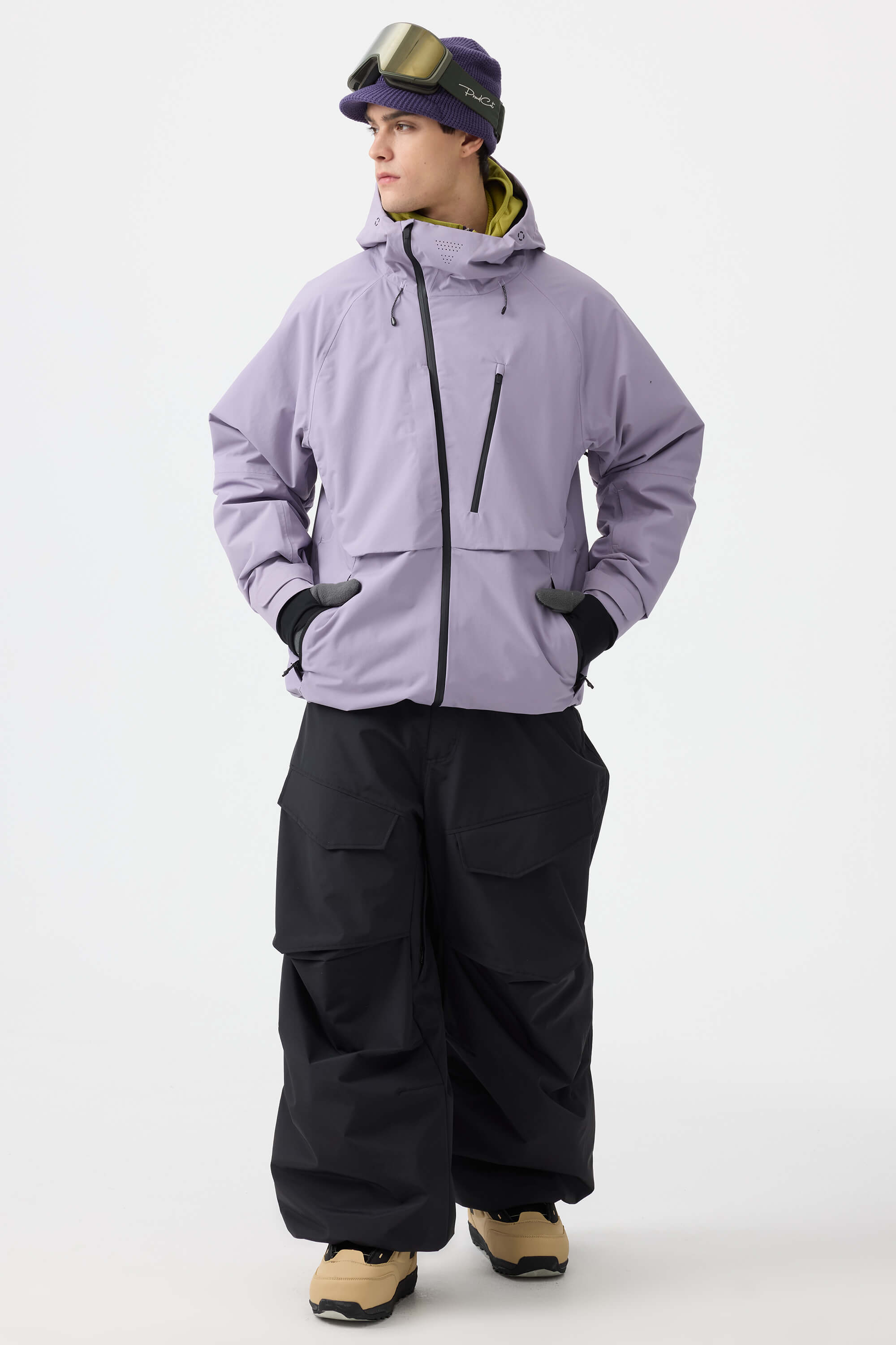 Men's Lavender Multi-Pocket Face-Vented Ski Jacket Fully Waterproof Snow Jacket