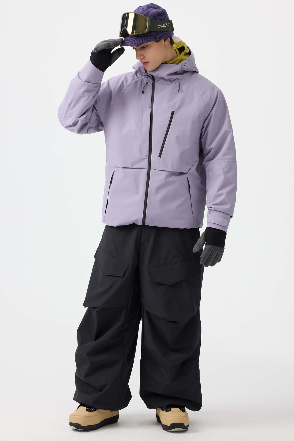 Men's Lavender Multi-Pocket Face-Vented Ski Jacket Fully Waterproof Snow Jacket
