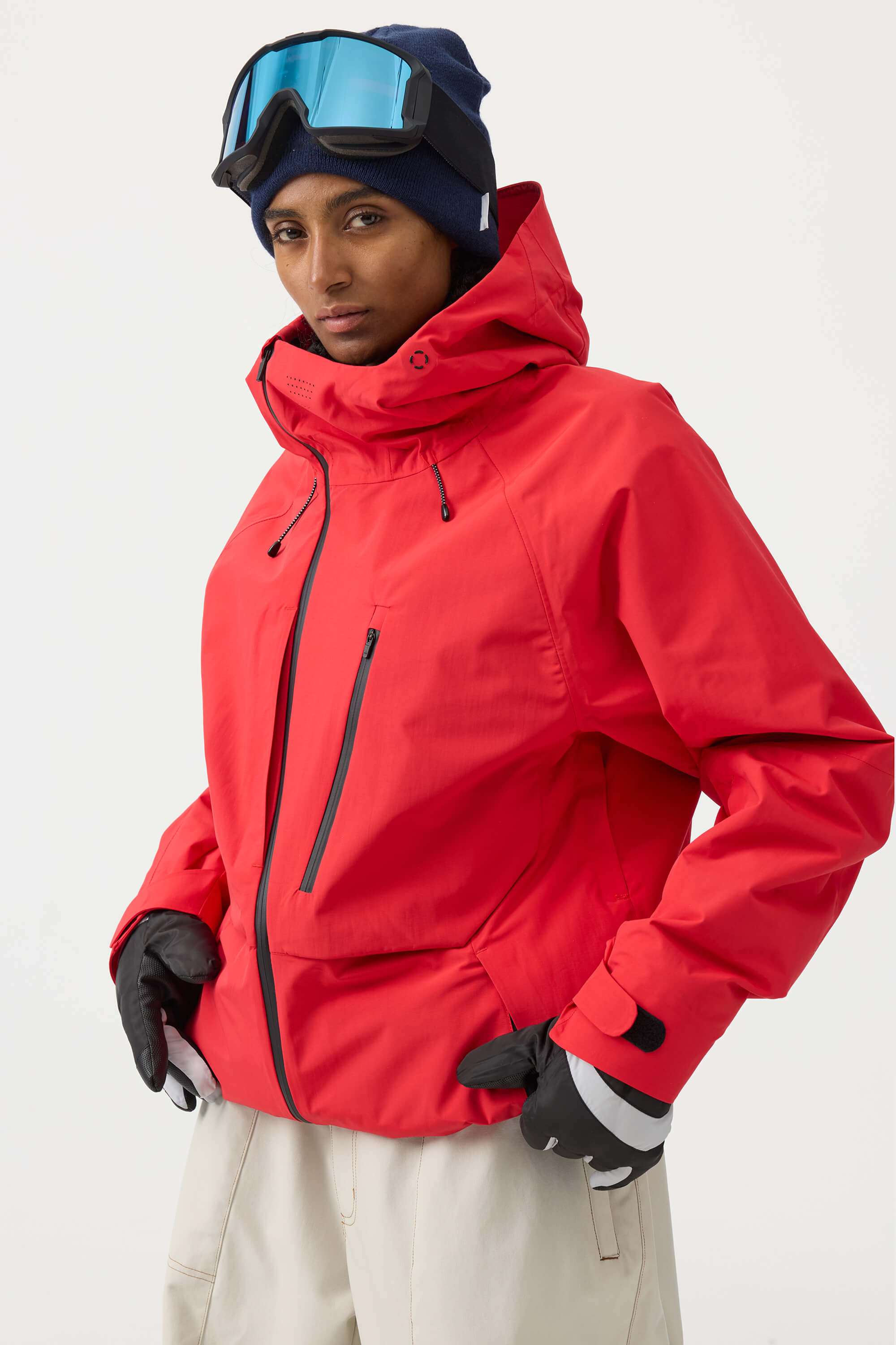 Women's Black Multi-Pocket Face-Vented Ski Jacket Fully Waterproof Snow Jacket