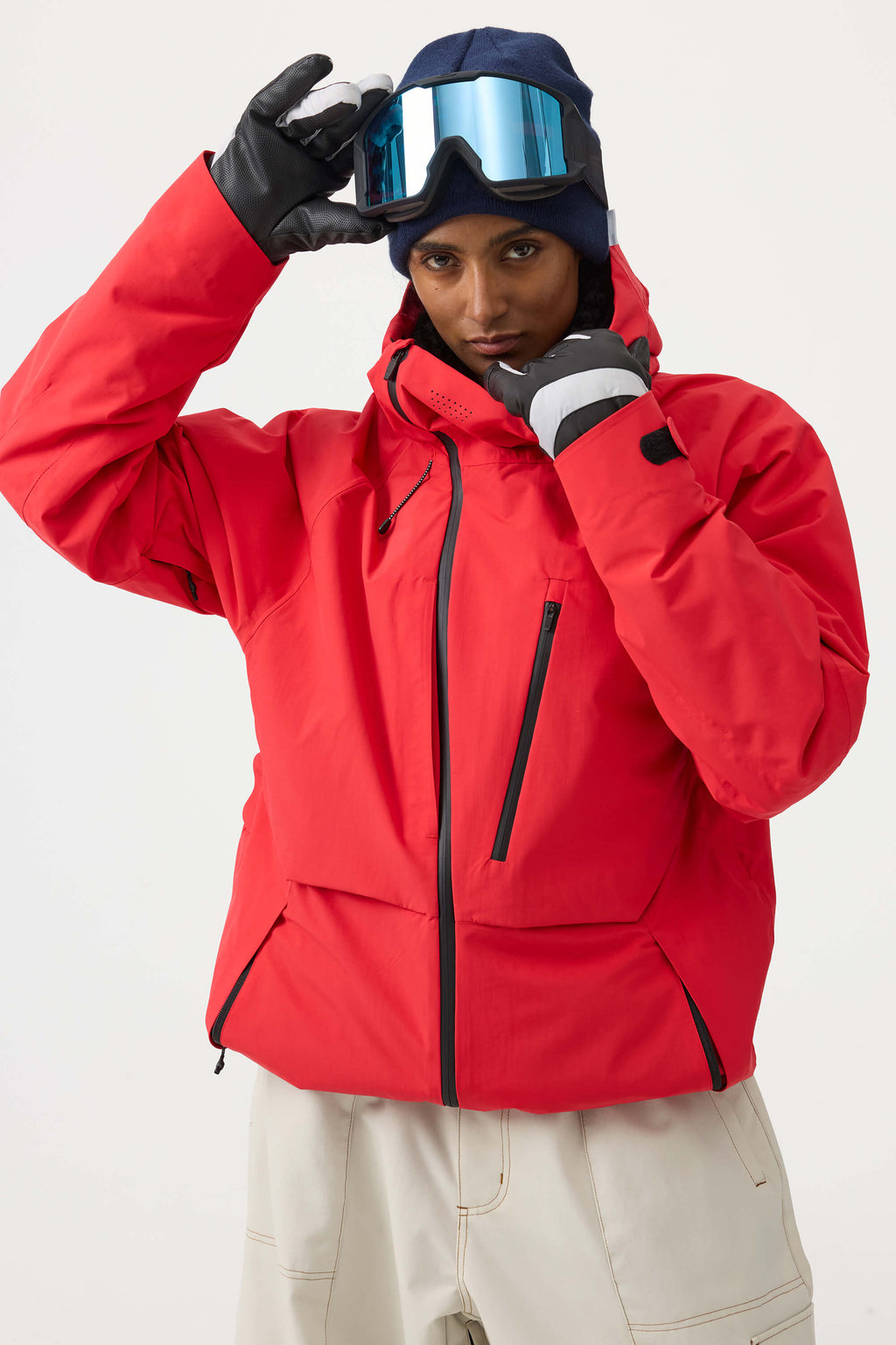 Women's Off White Multi-Pocket Face-Vented Ski Jacket Fully Waterproof Snow Jacket