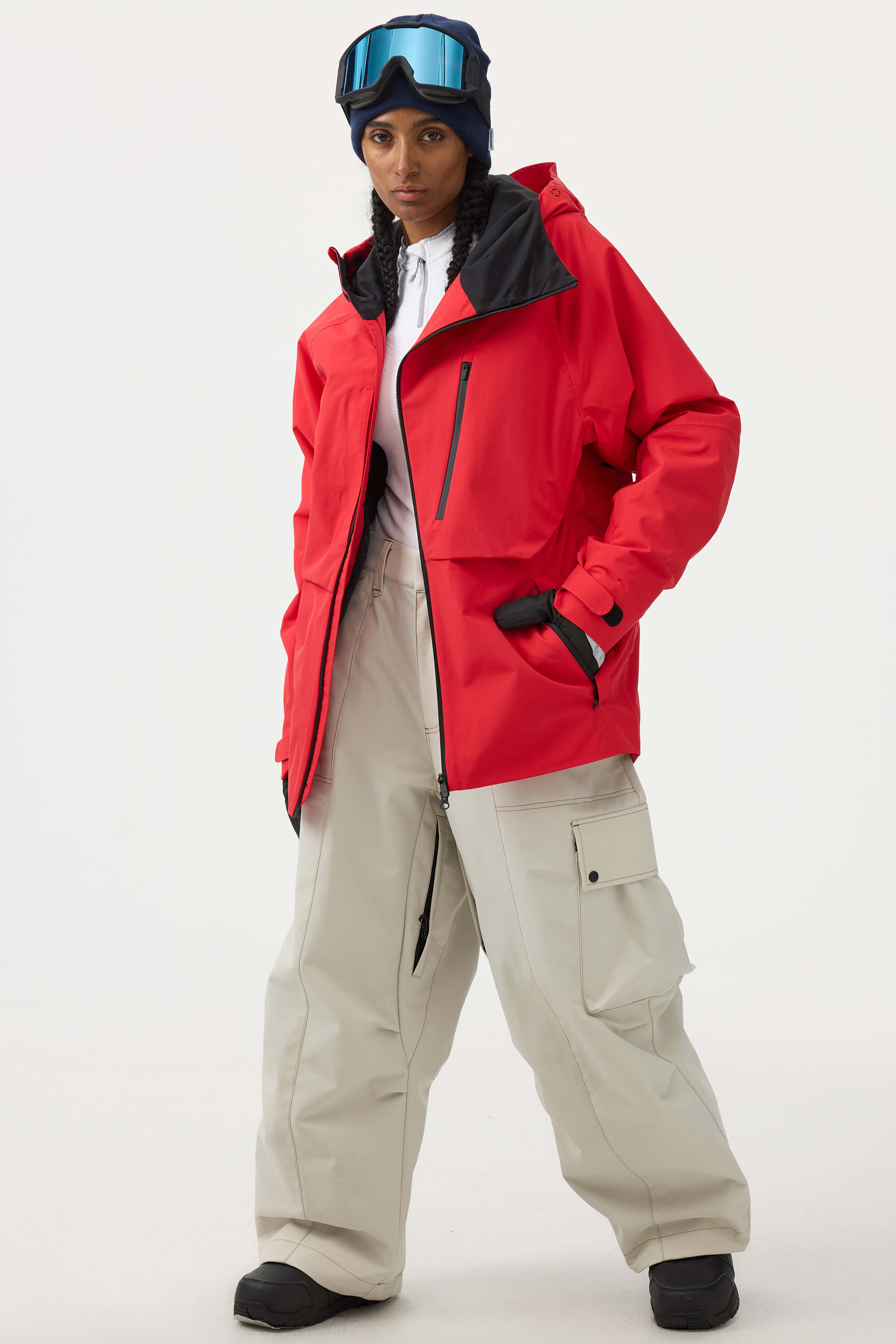 Women's Black Multi-Pocket Face-Vented Ski Jacket Fully Waterproof Snow Jacket