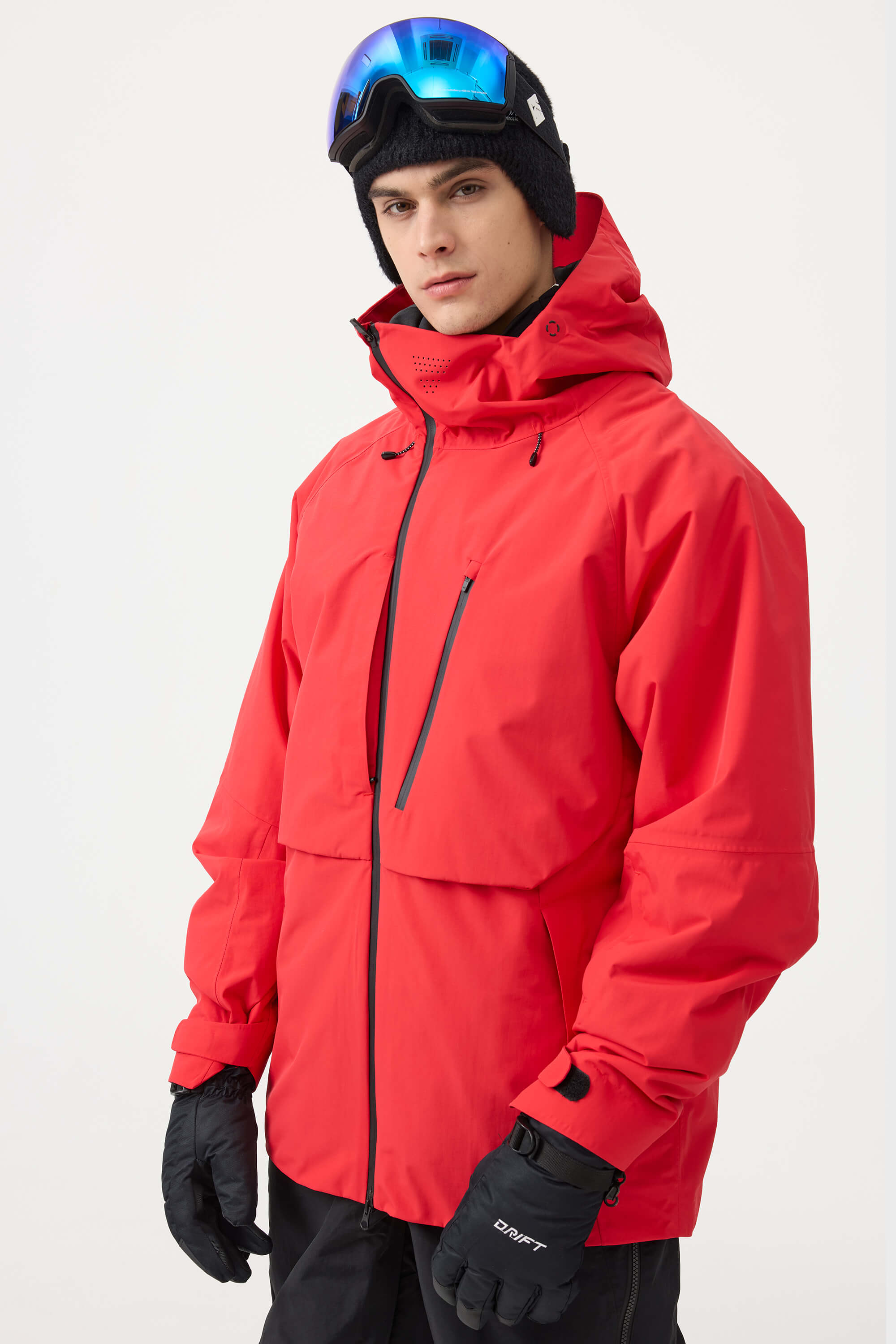Men's Black Multi-Pocket Face-Vented Ski Jacket Fully Waterproof Snow Jacket
