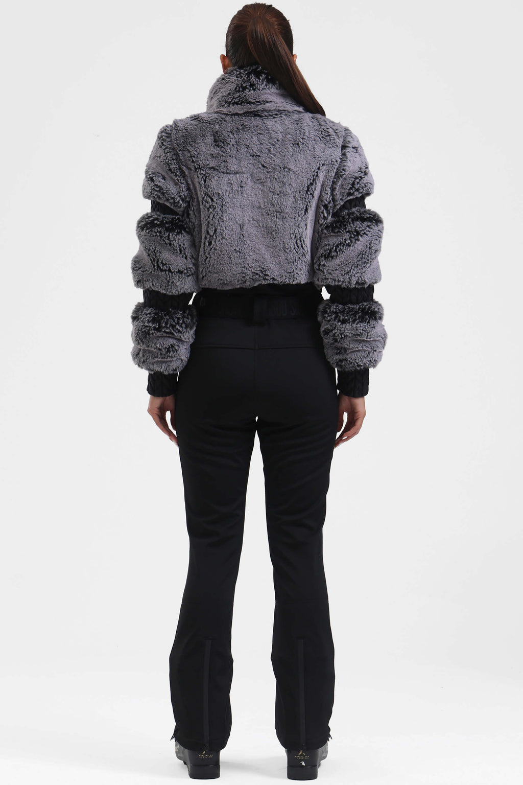 Black Elegant Faux-Fur One-Piece Ski Suit Snowboard Suit